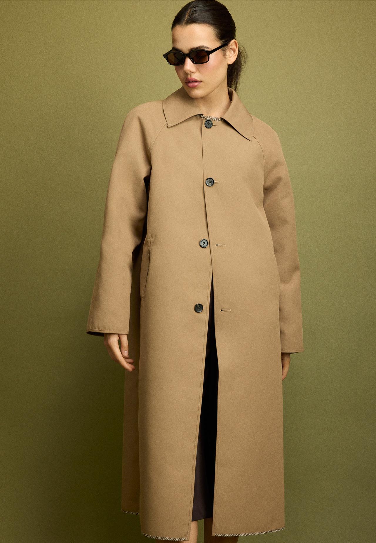 Long reversible check trench coat — Beige