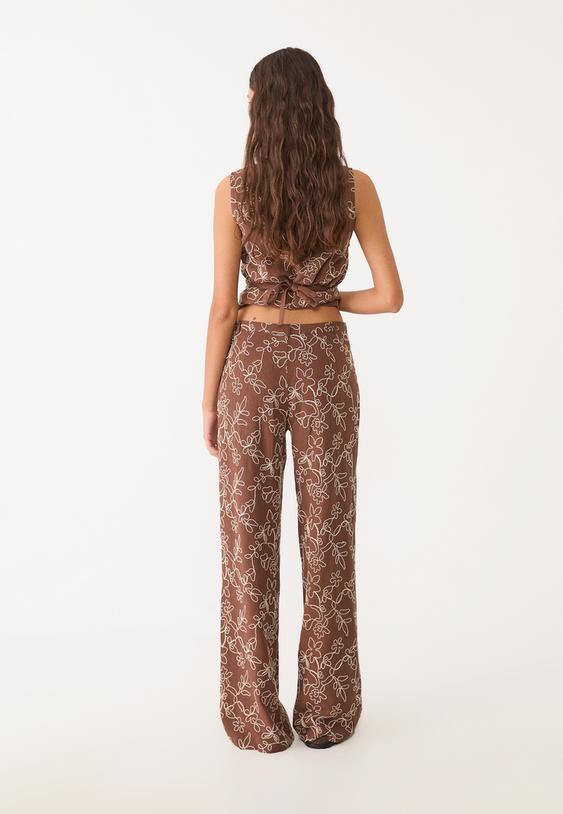Keten karışımlı işlemeli straight fit pantolon_3
