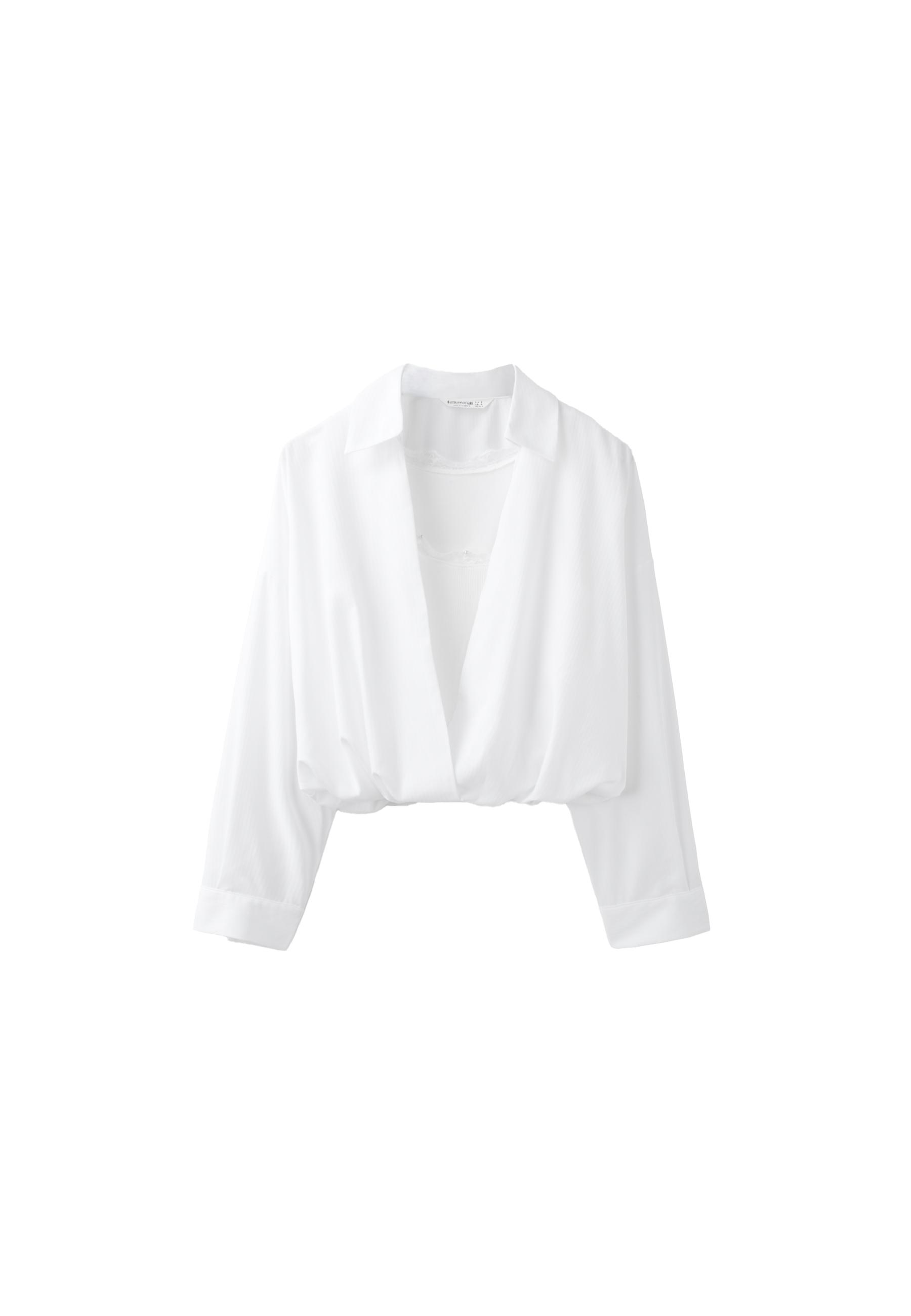 Mixed fabric balloon shirt — White