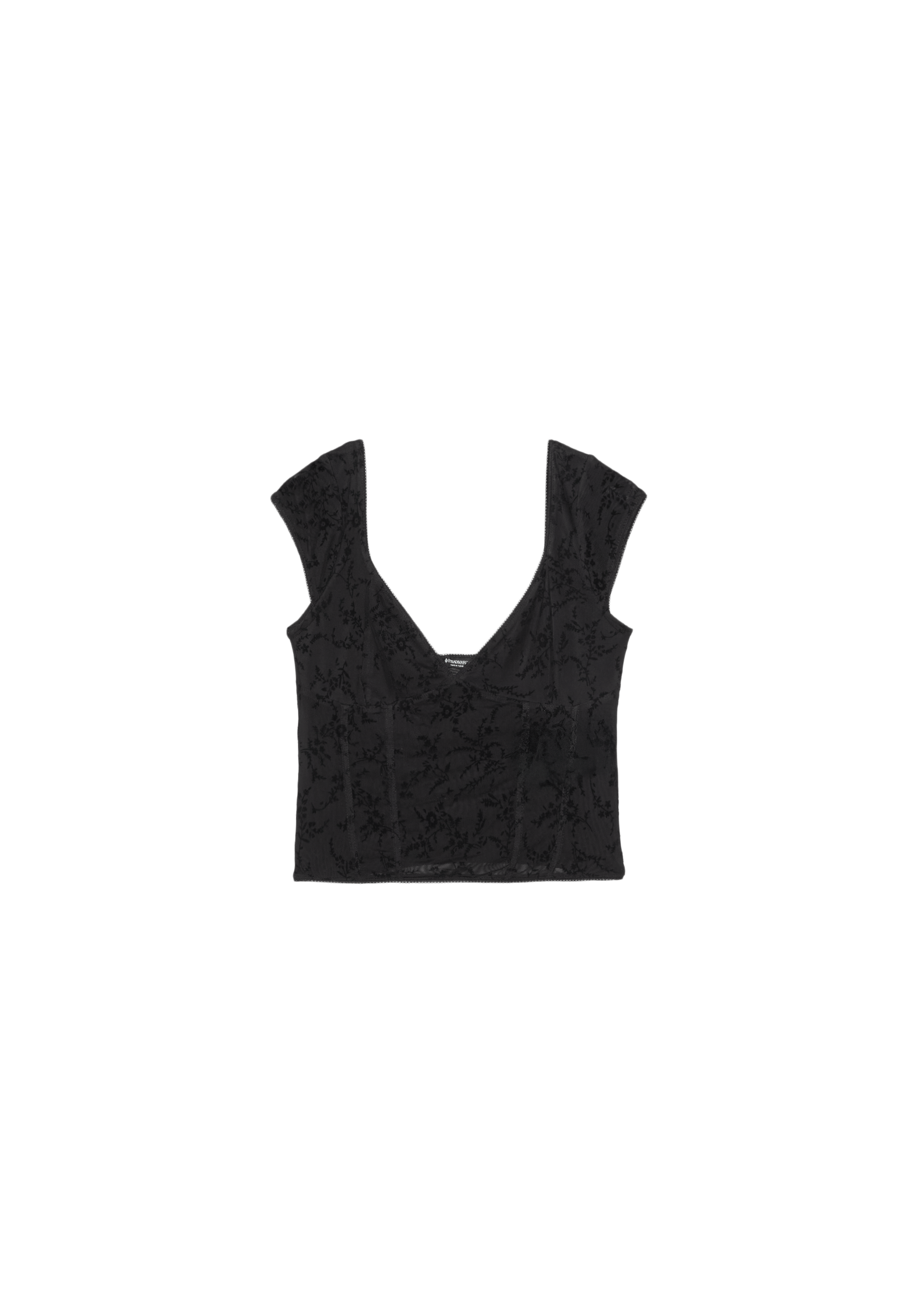 Flocked bodice top — Black