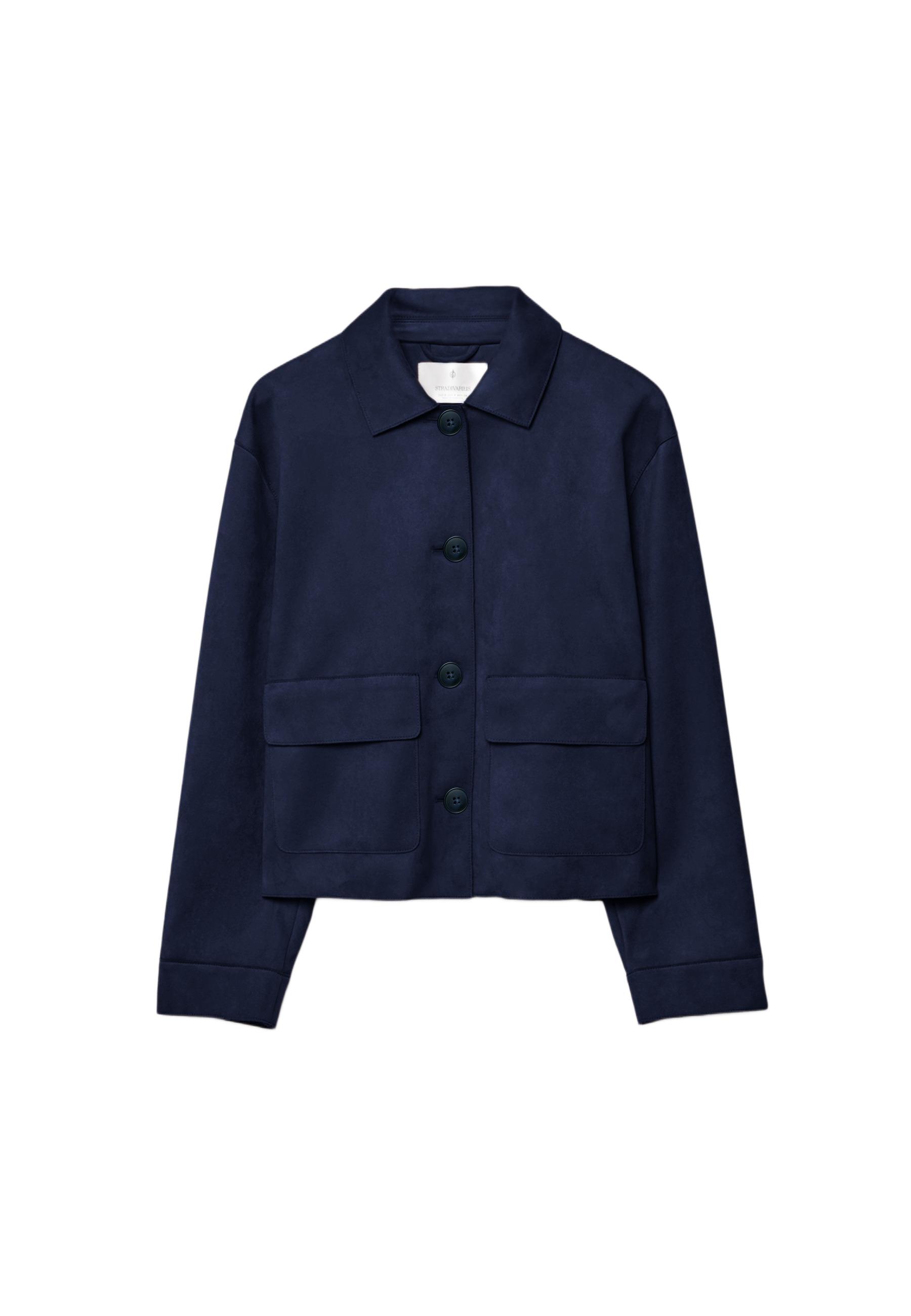 Faux suede jacket with pockets — Navy blue