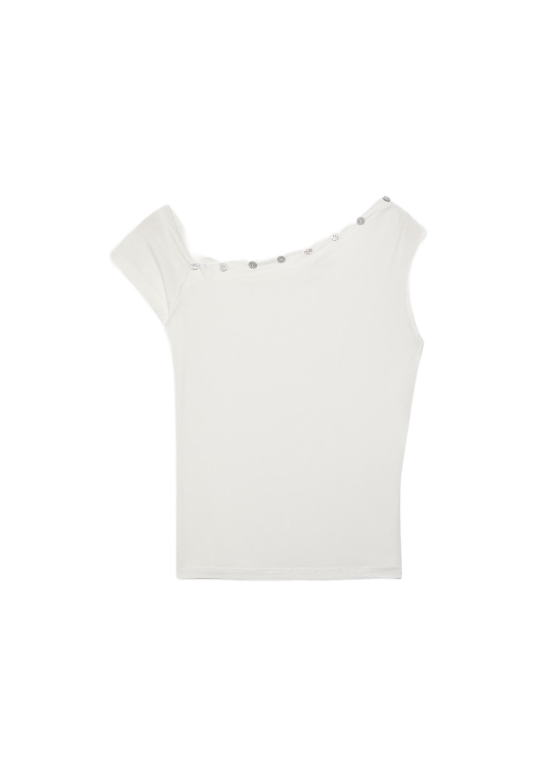 Asymmetric button T-shirt — Ecru