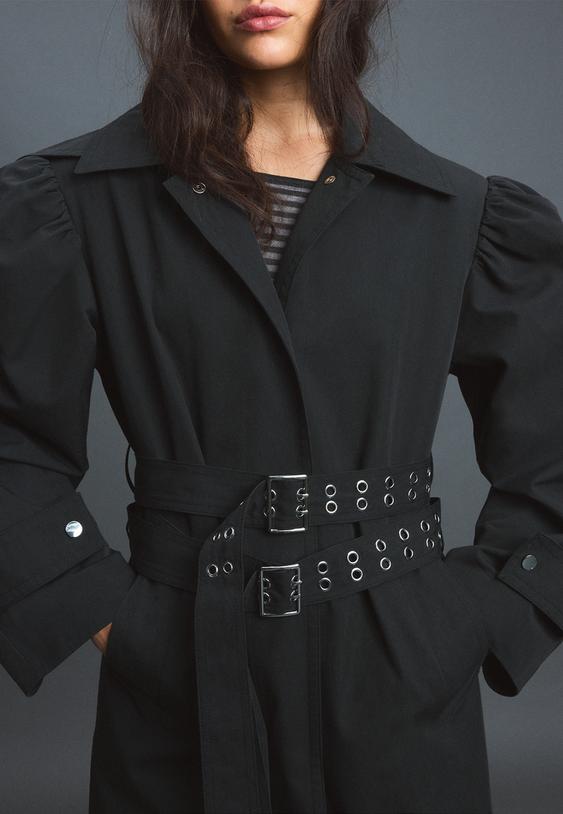 Stradivarius Voluminous-Sleeve Trench Coat Black Xl