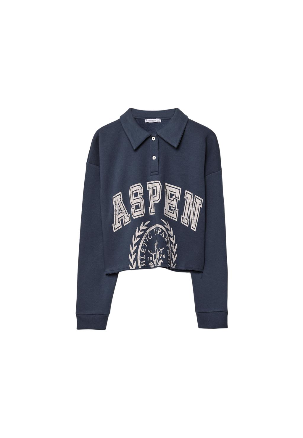 Kurzes Poloshirt-Sweatshirt mit Print