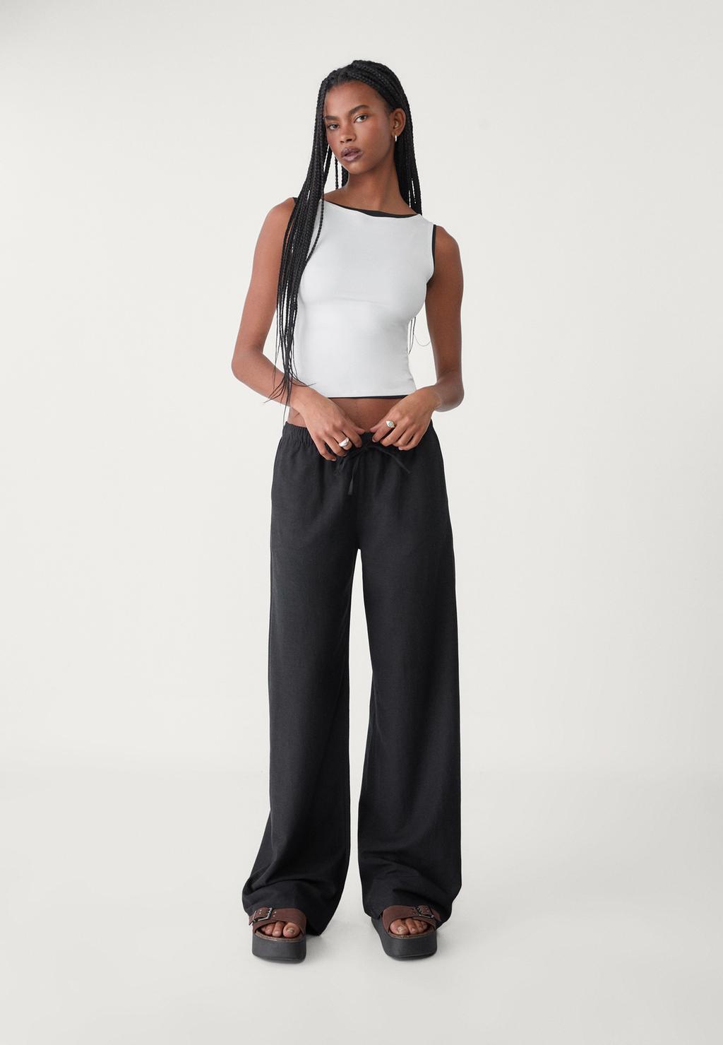 Linen blend drawstring trousers