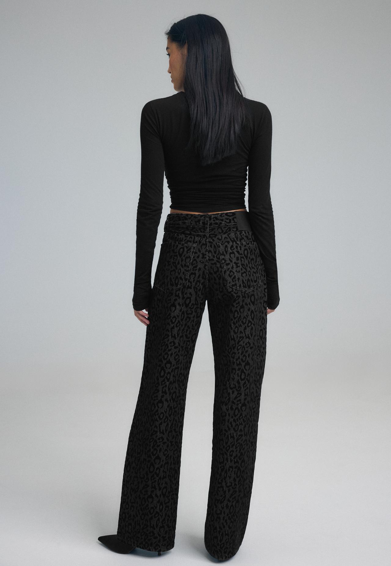 Flocked leopard print jeans — BLACK DENIM WASHED EFFECT
