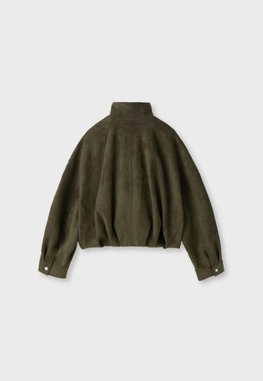 Oversize faux suede jacket — Khaki 8