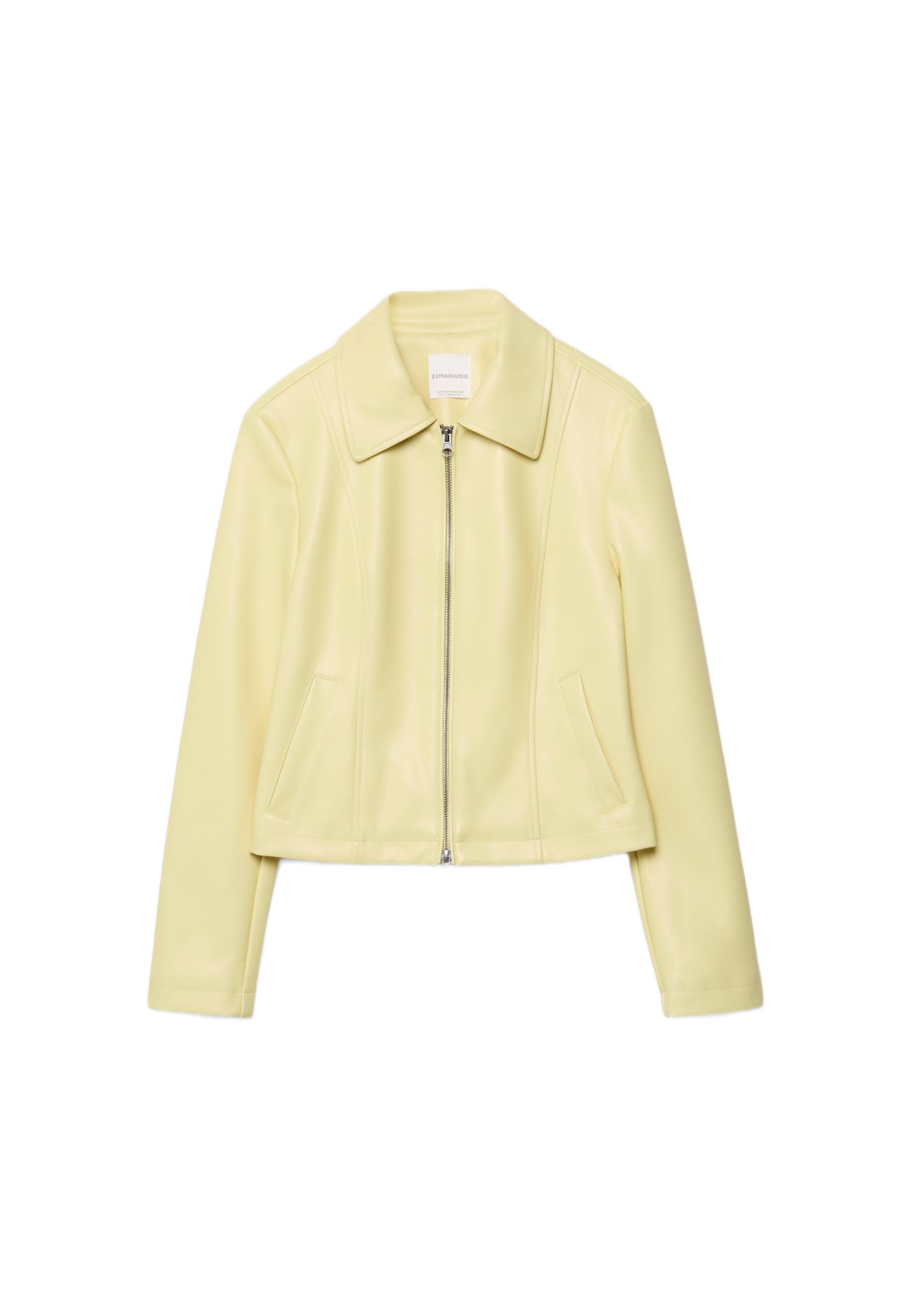 Fitted leather effect jacket — Pastel yellow