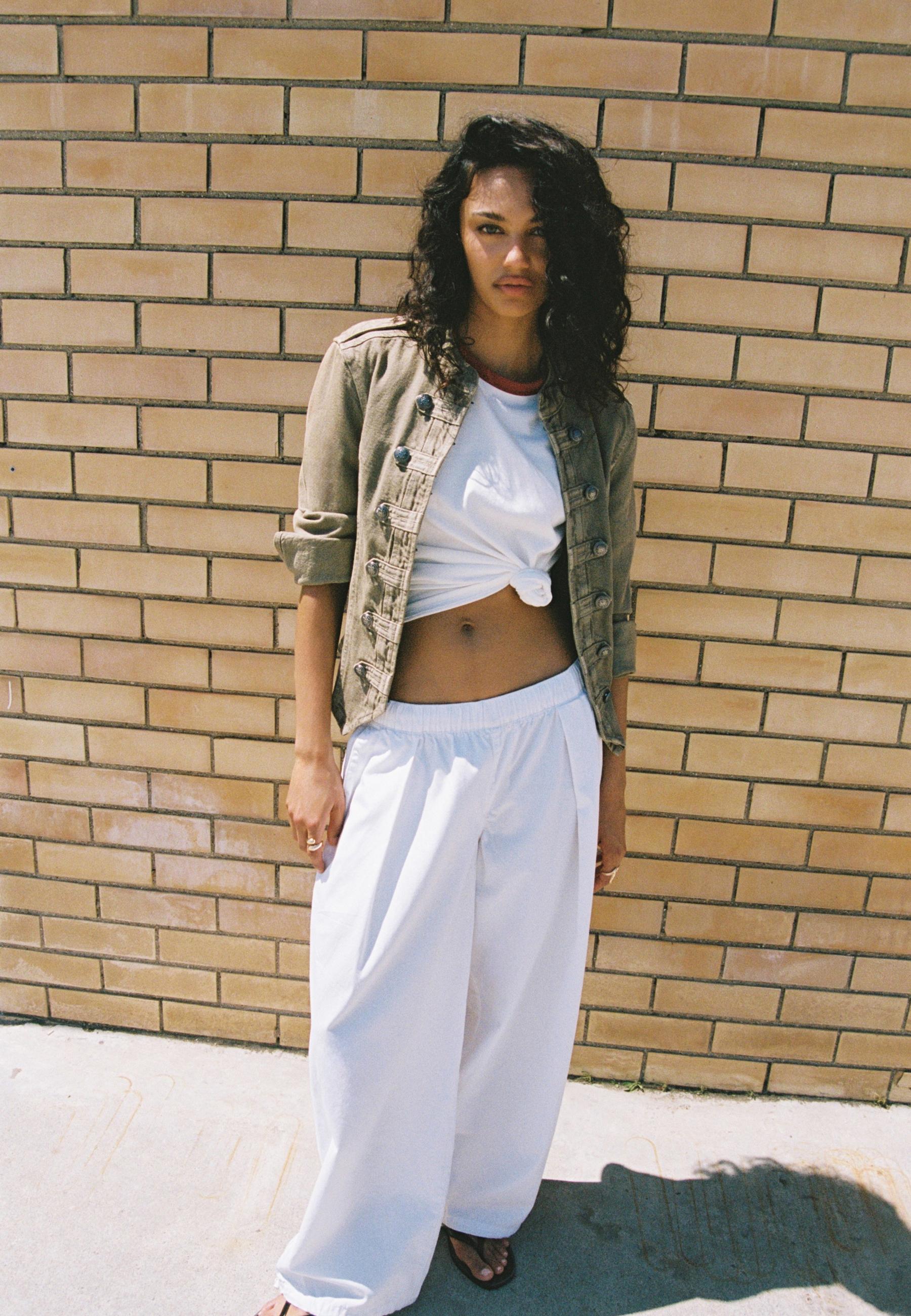 Barrel poplin trousers with stoppers — White