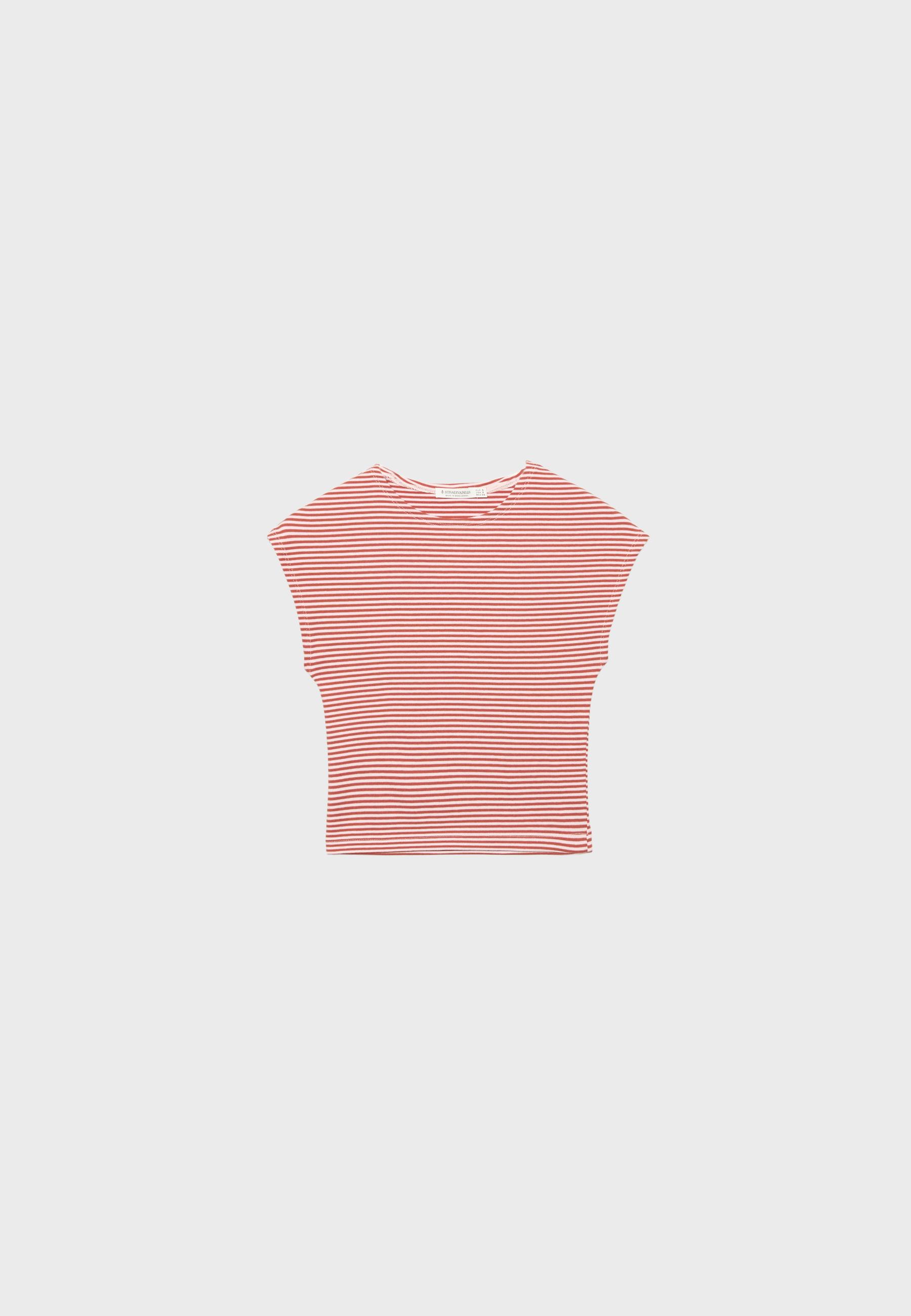 Basic striped mini sleeve T-shirt — Salmon pink