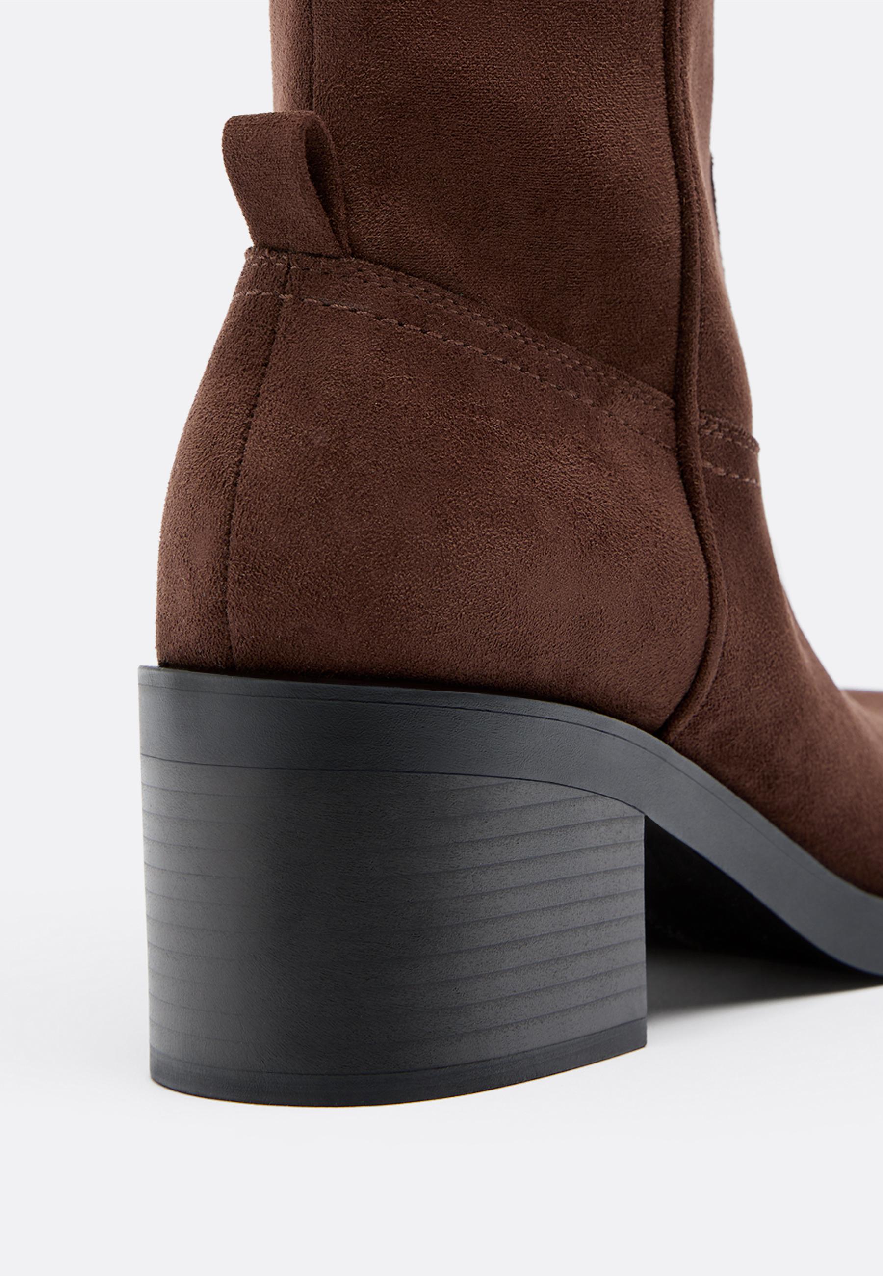 Faux suede high-heel boots — BROWN