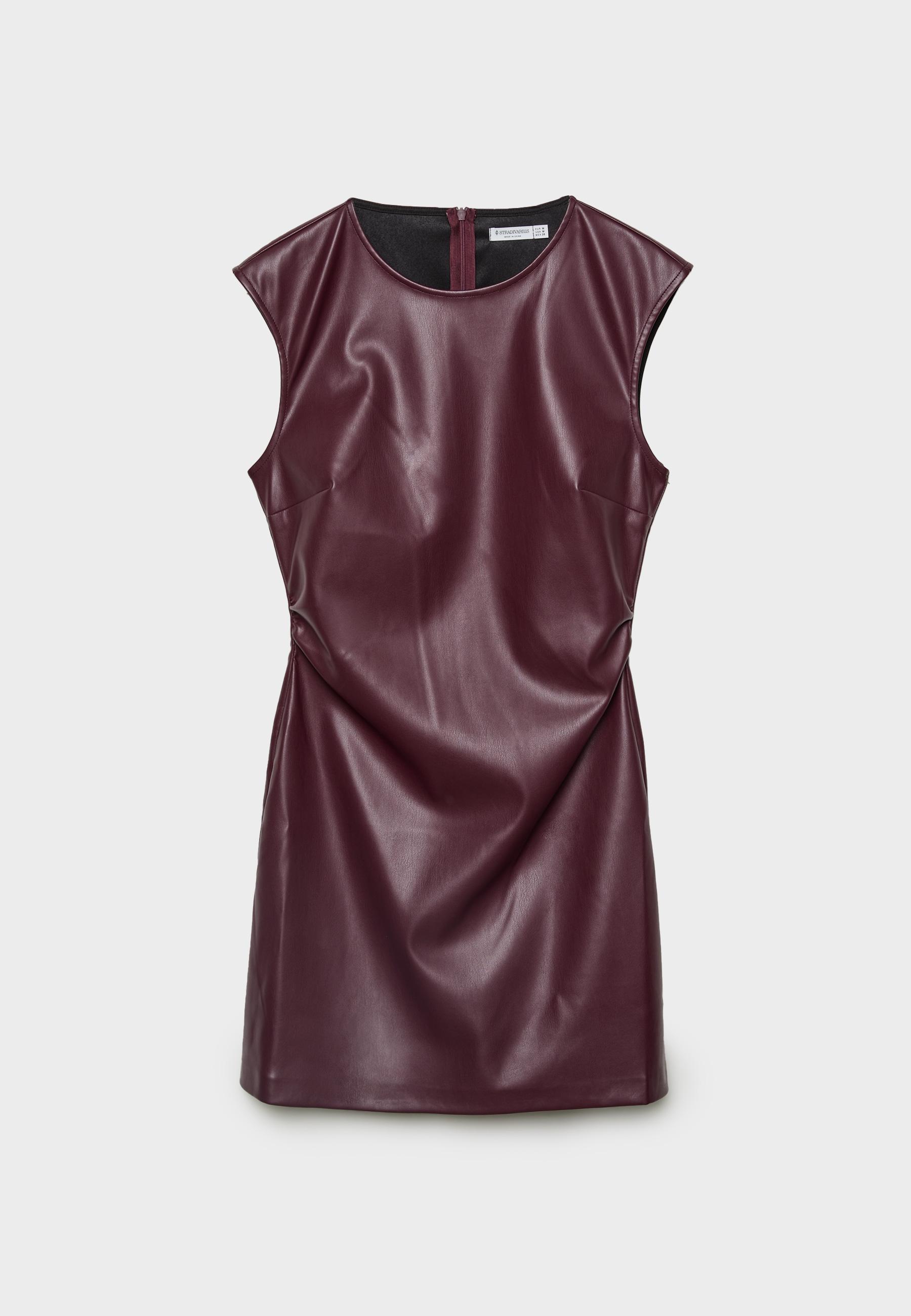 Short leather effect dress with cap sleeves Women s fashion Stradivarius Jordan