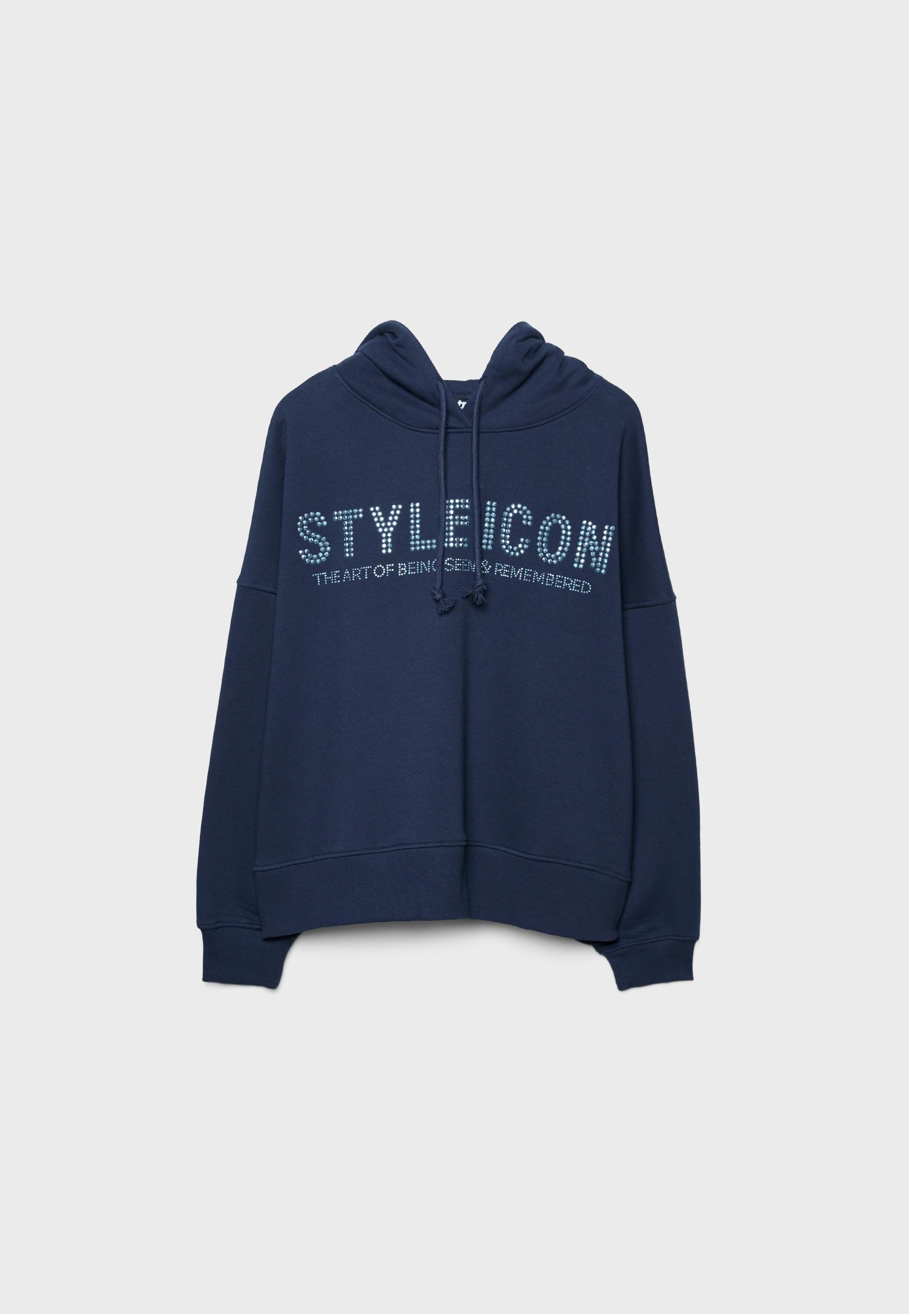 Hoodie with rhinestones — Navy blue