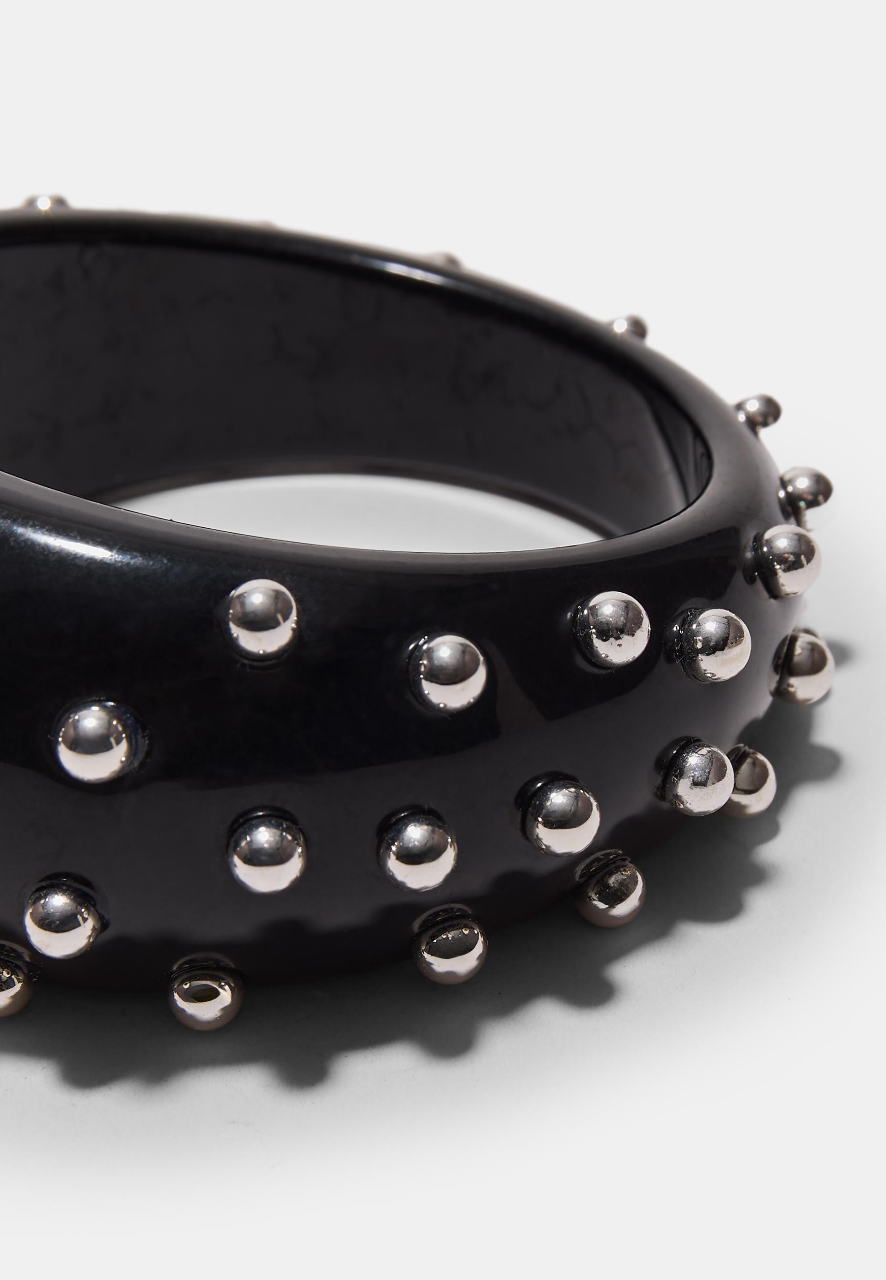 Maxi rigid studded bracelet — Black