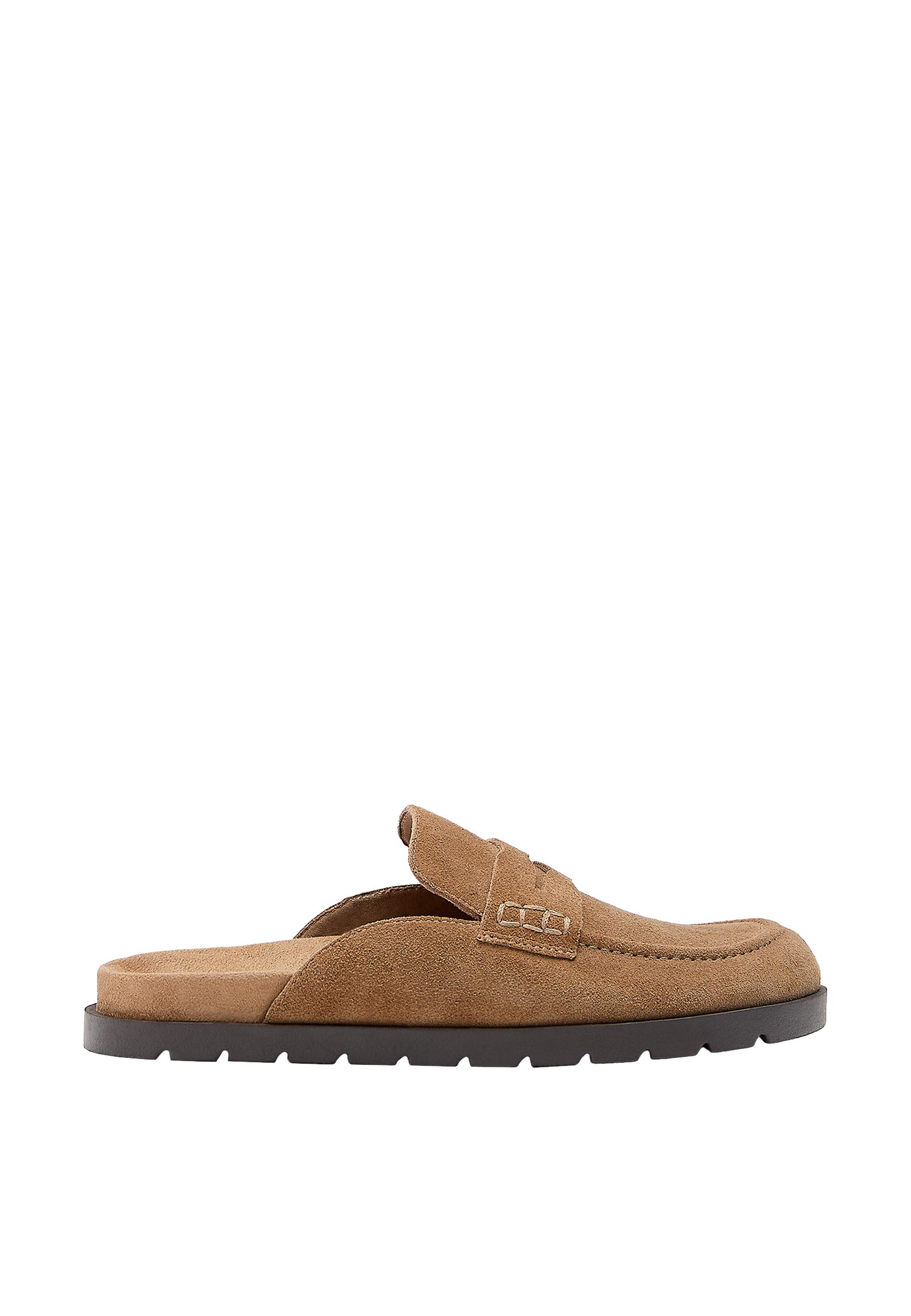 Backless leather loafer clogs — BEIGE