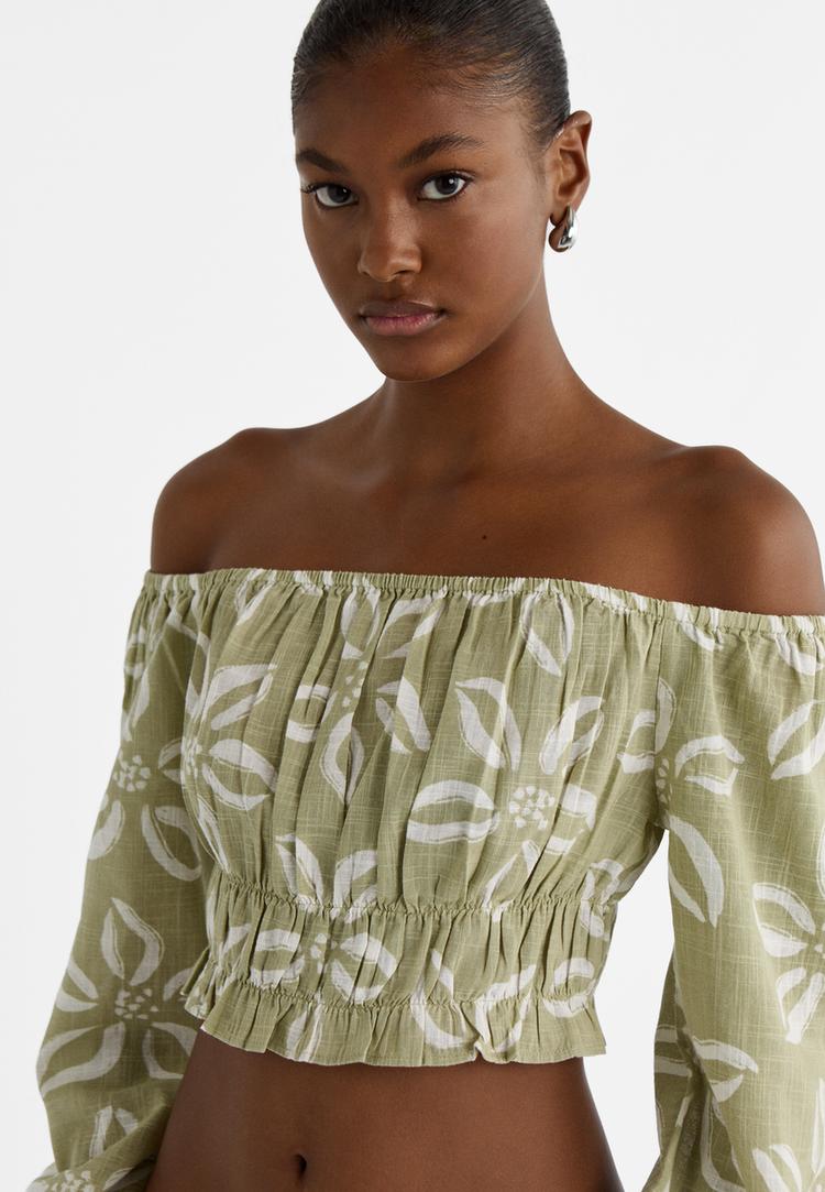 elastische blouse met blote schouders
