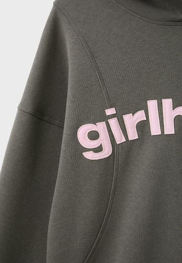 Printed text hoodie — Khaki 9