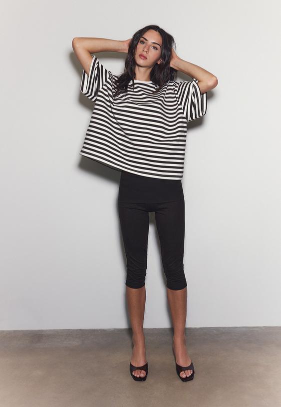 Stradivarius T-Shirt Boxy À Manches Courtes Écru Xs