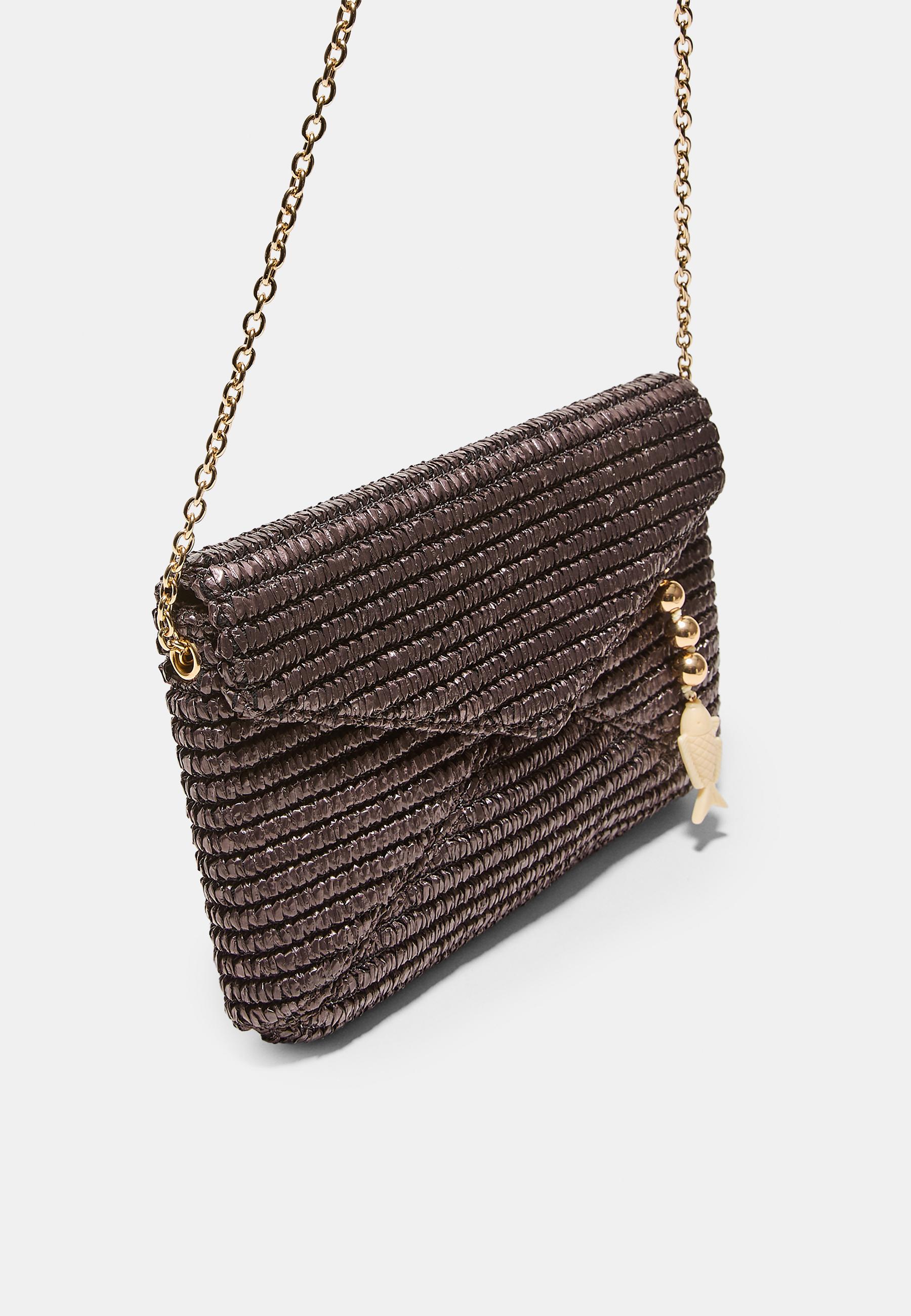 Raffia-effect envelope crossbody bag — Brown