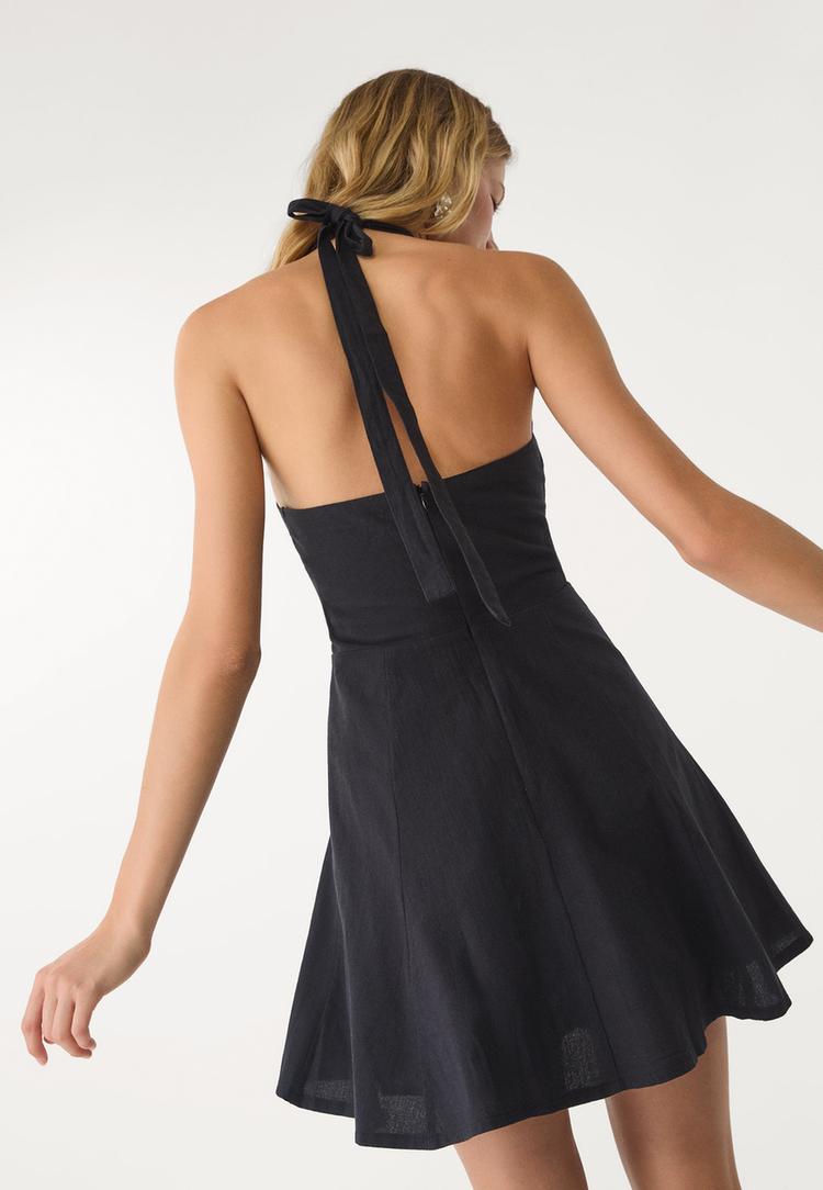 vestido corto halter con lino