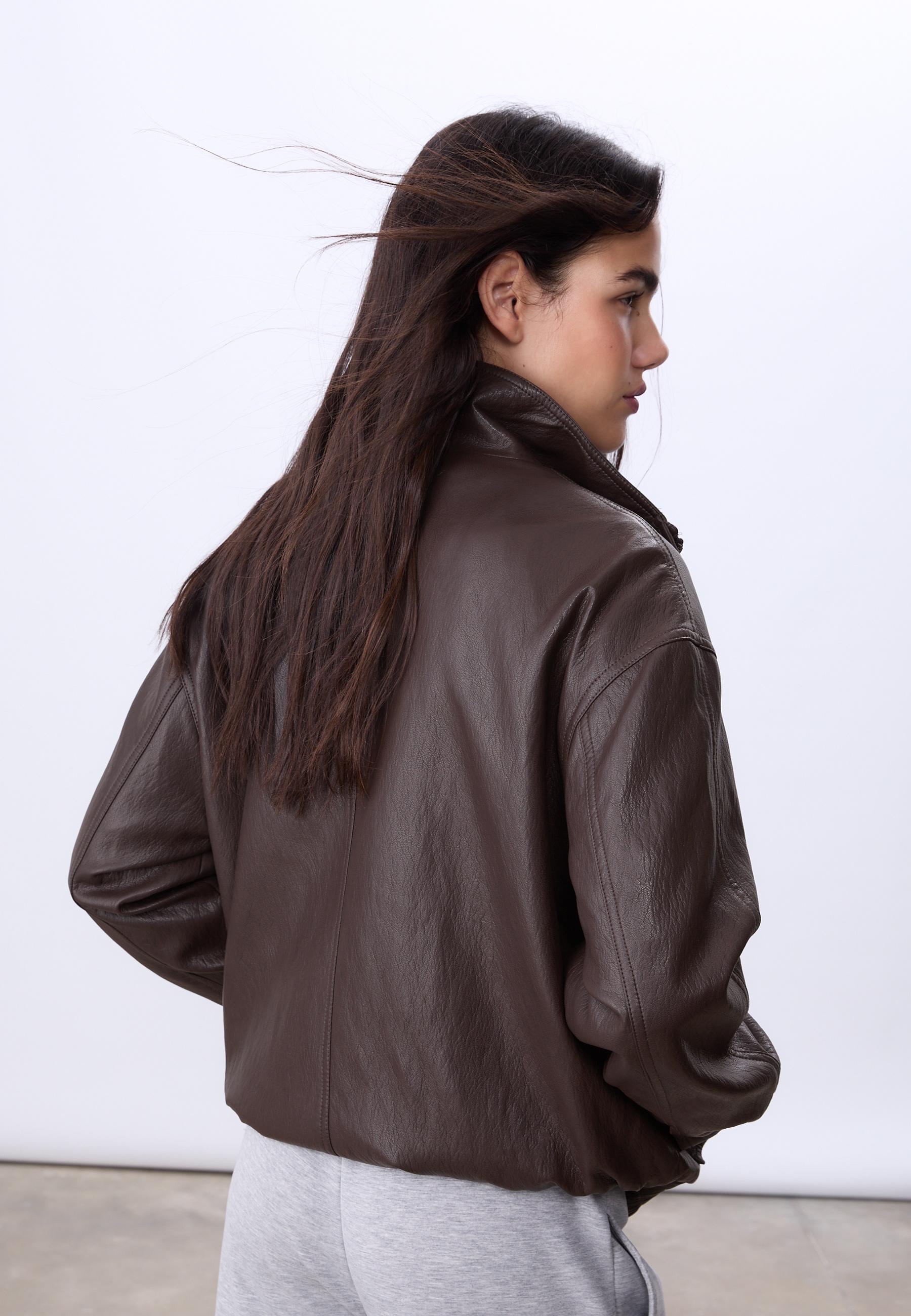 Oversize faux leather jacket — Brown