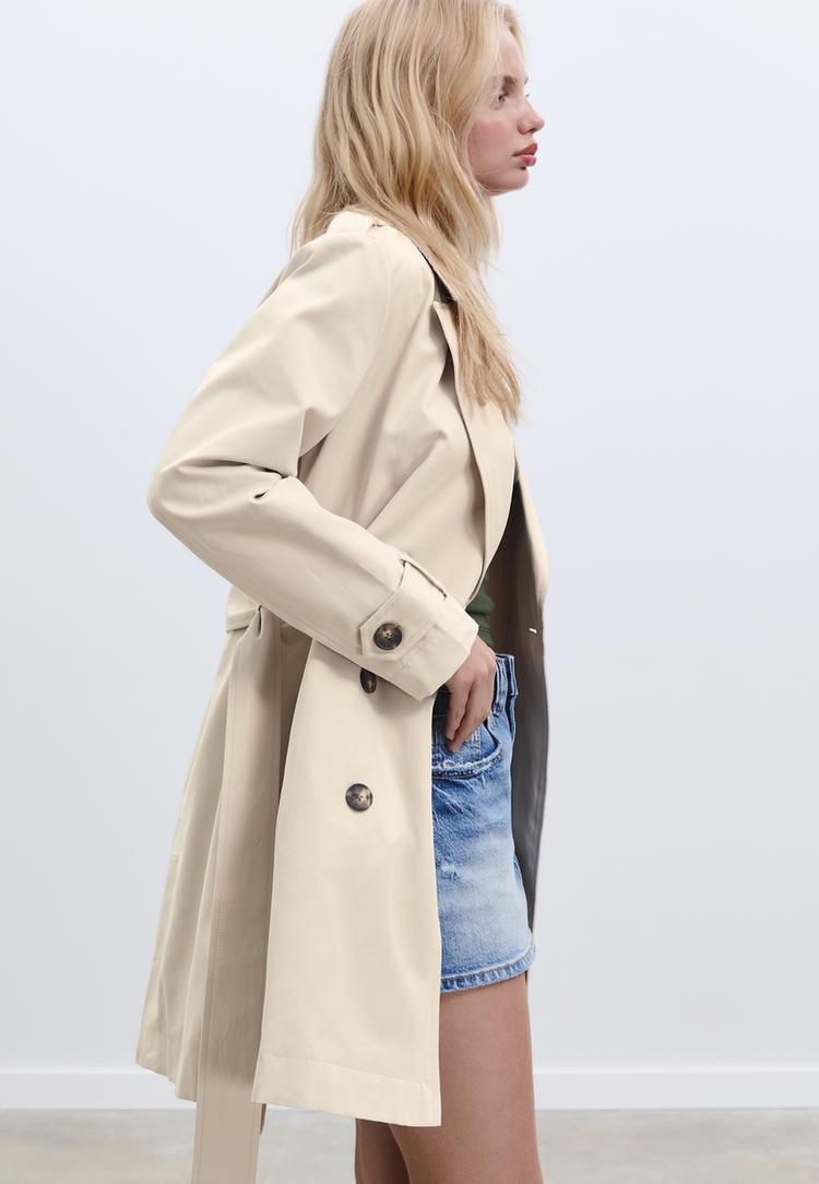 kemerli basic regular fit trenckot