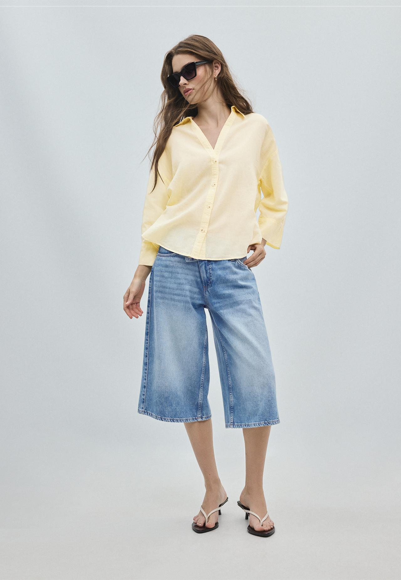 Linen-effect kimono sleeve shirt — Gold