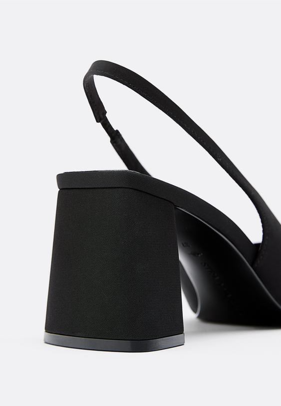Stradivarius Block Heel Slingback Shoes Black 7