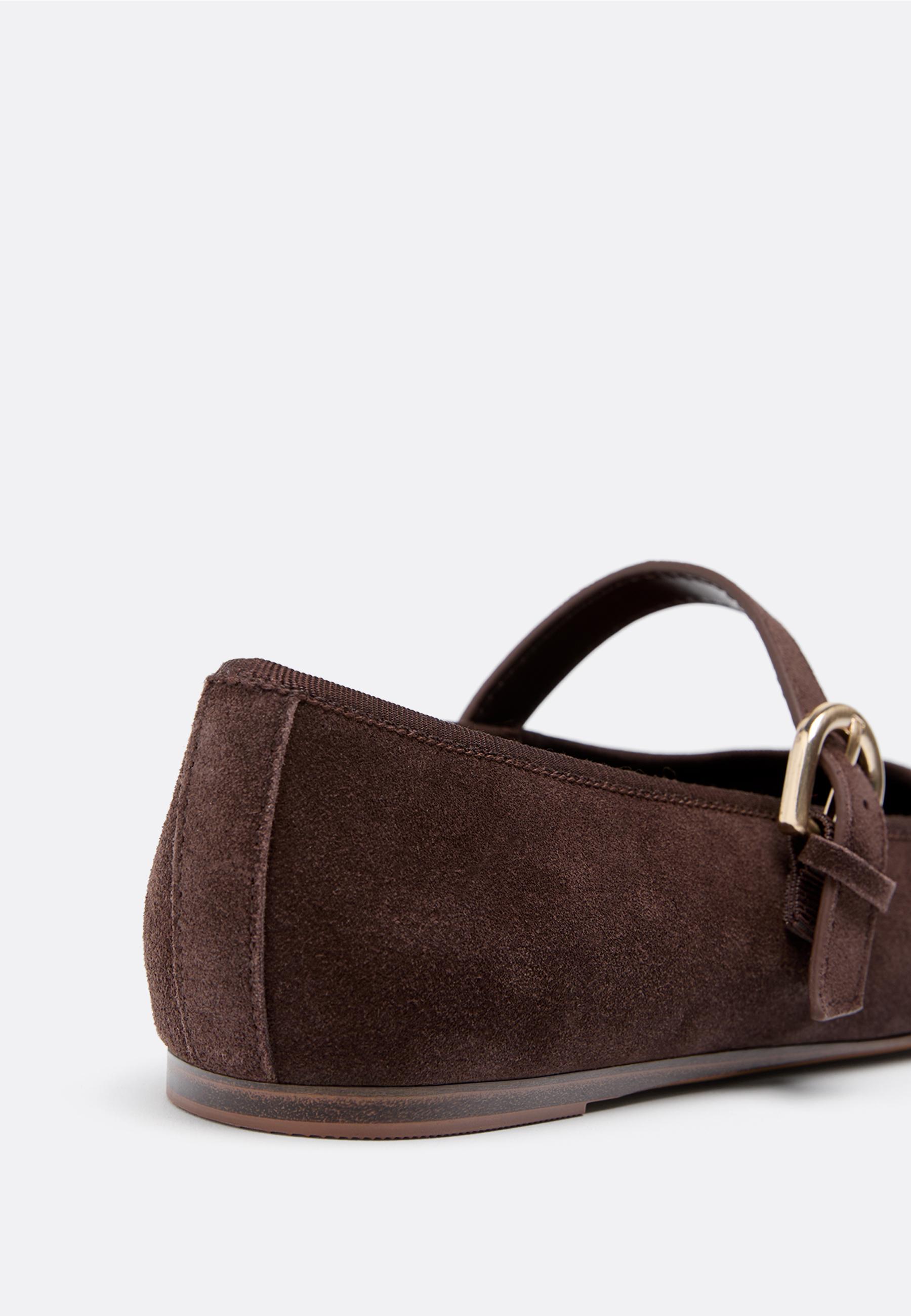 Leather toecap ballerina flats — BROWN