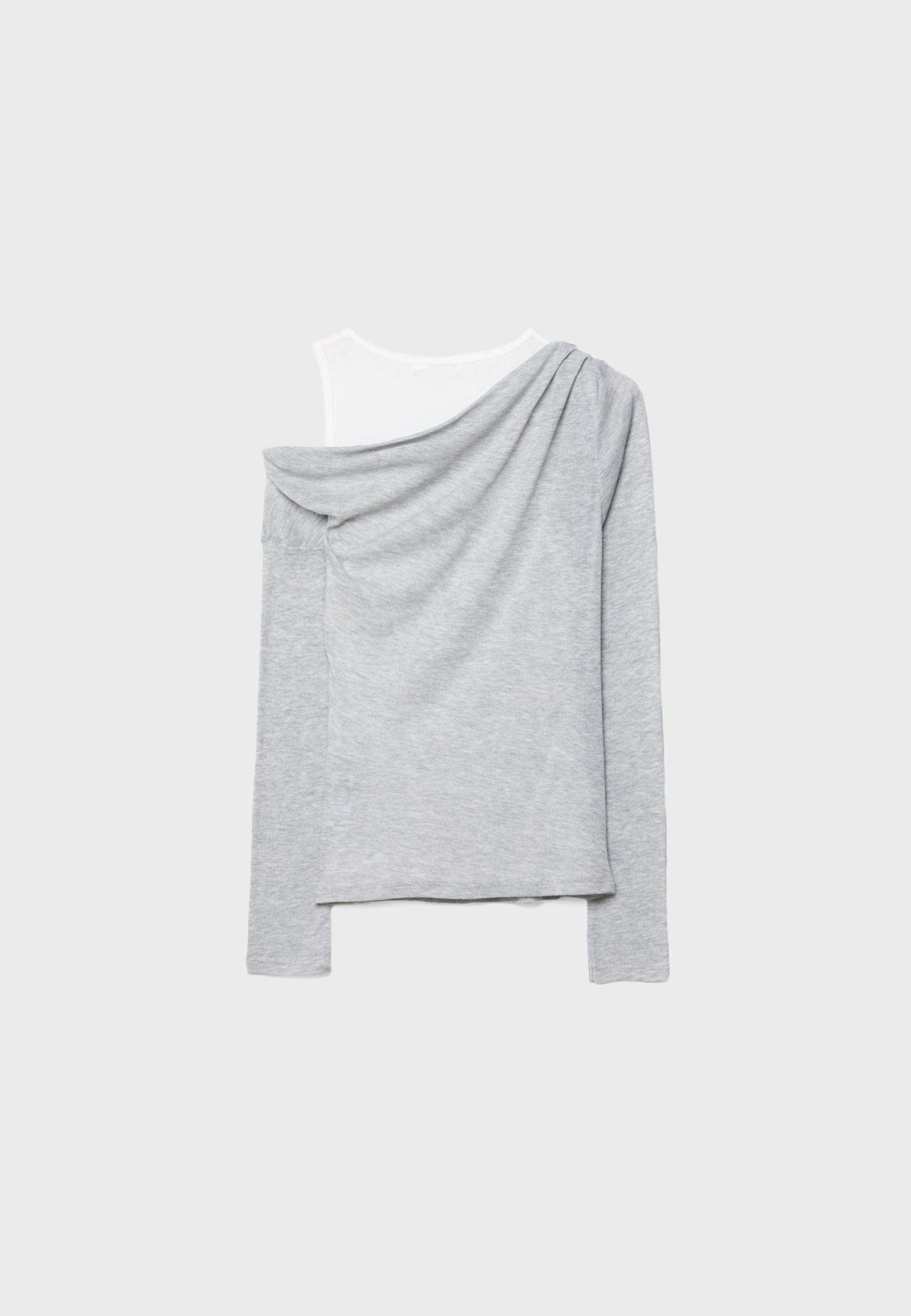 Asymmetric double T-shirt — Grey melange