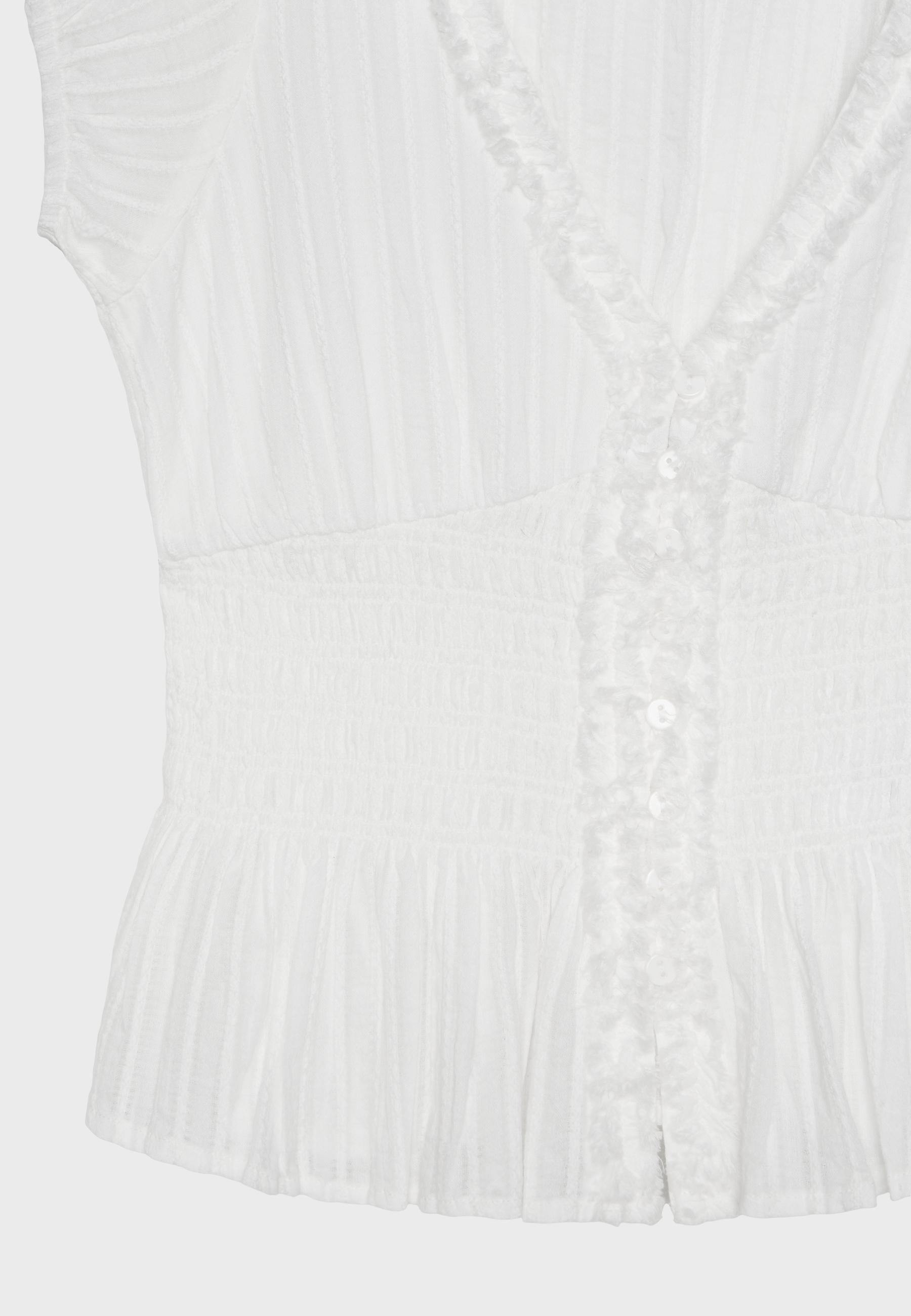 Short sleeve shirred shirt — White