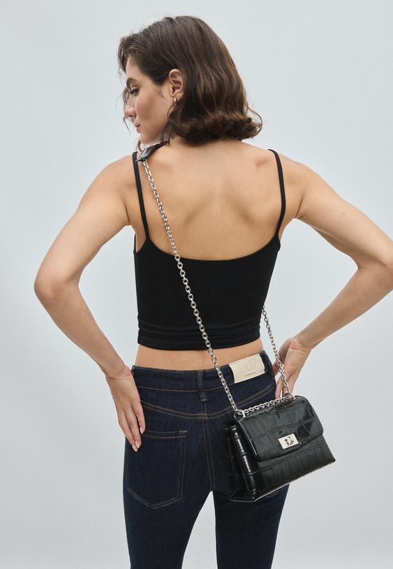 Stradivarius Rigid Coconut Effect Crossbody Bag Black Os