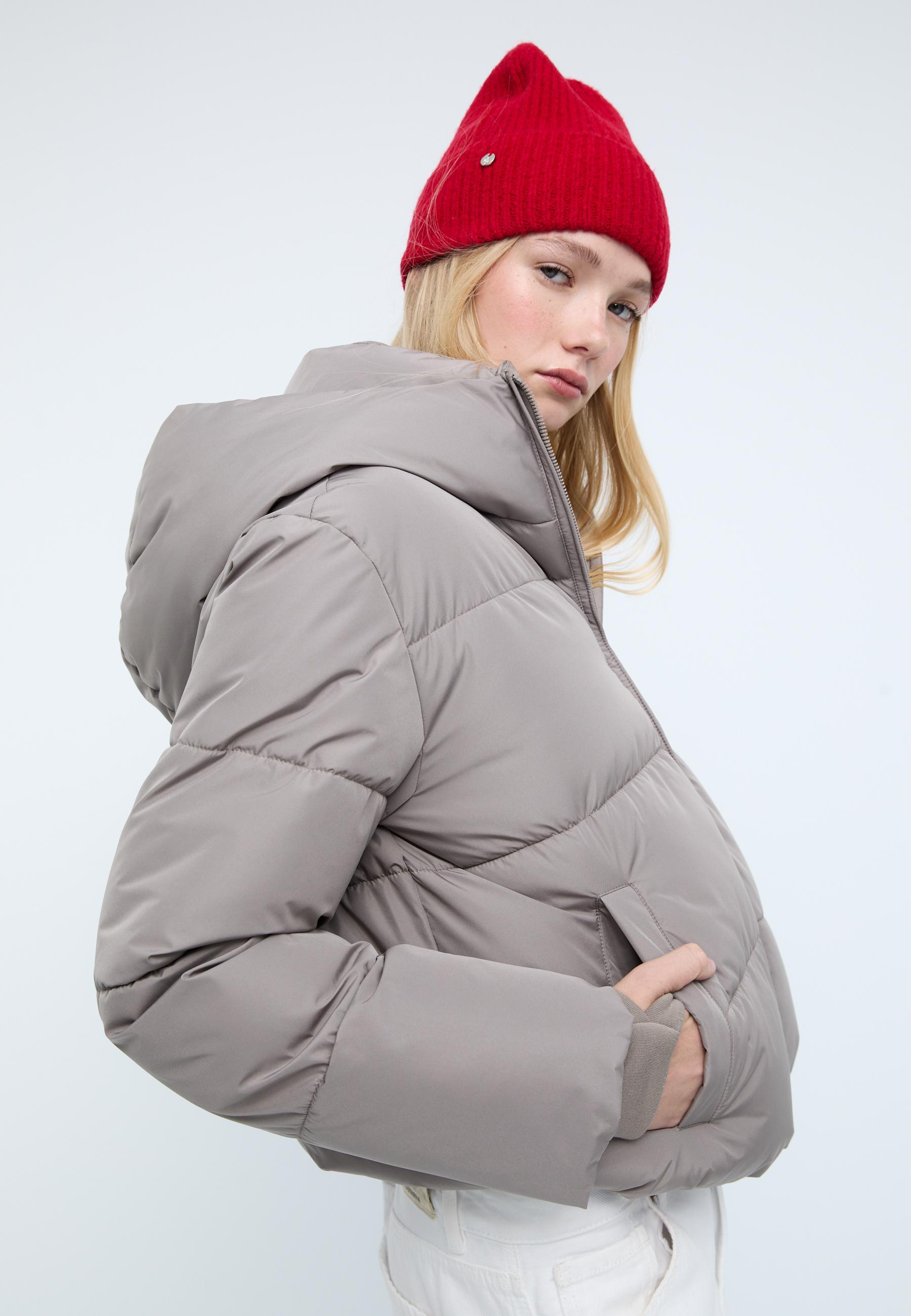 Basic hooded puffer jacket — Brown