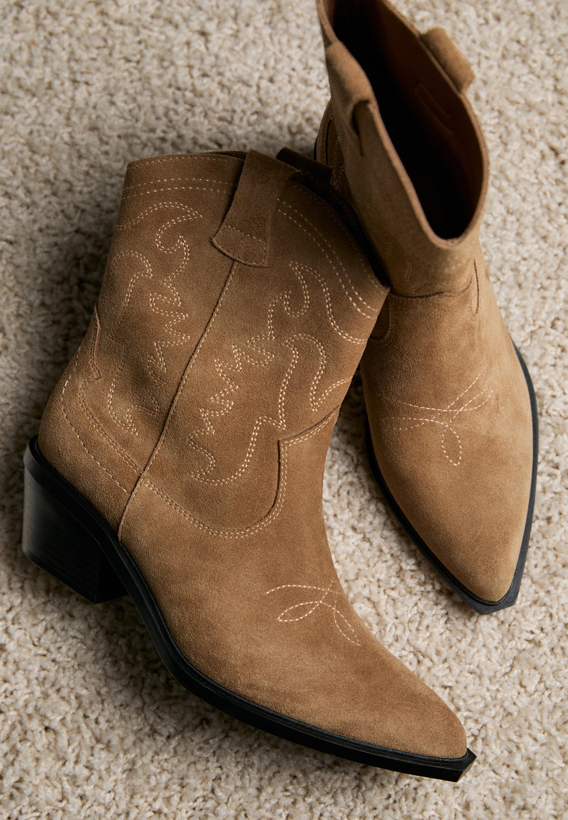 Split leather cowboy ankle boots
