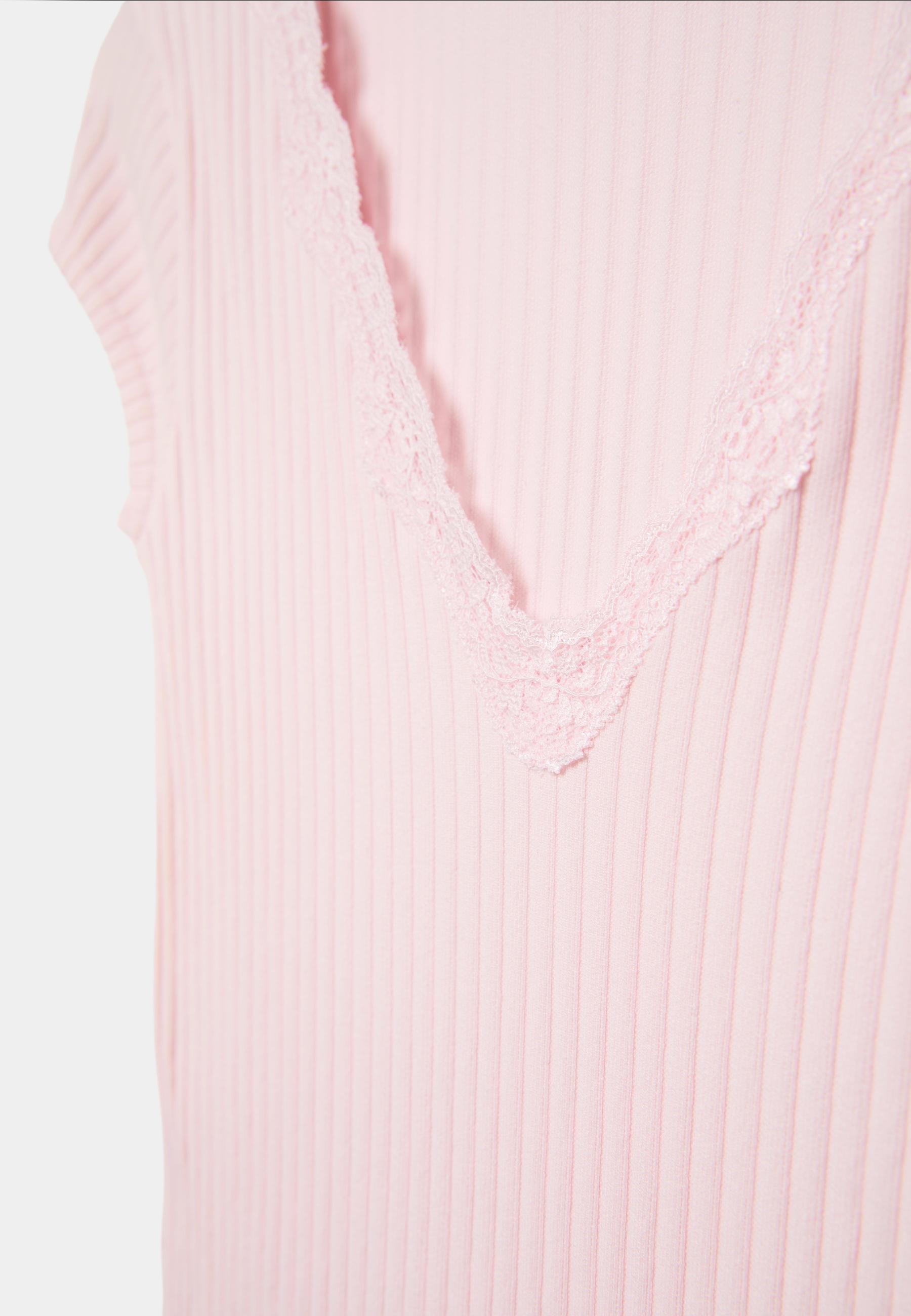 V-neck lace short sleeve T-shirt — Salmon pink