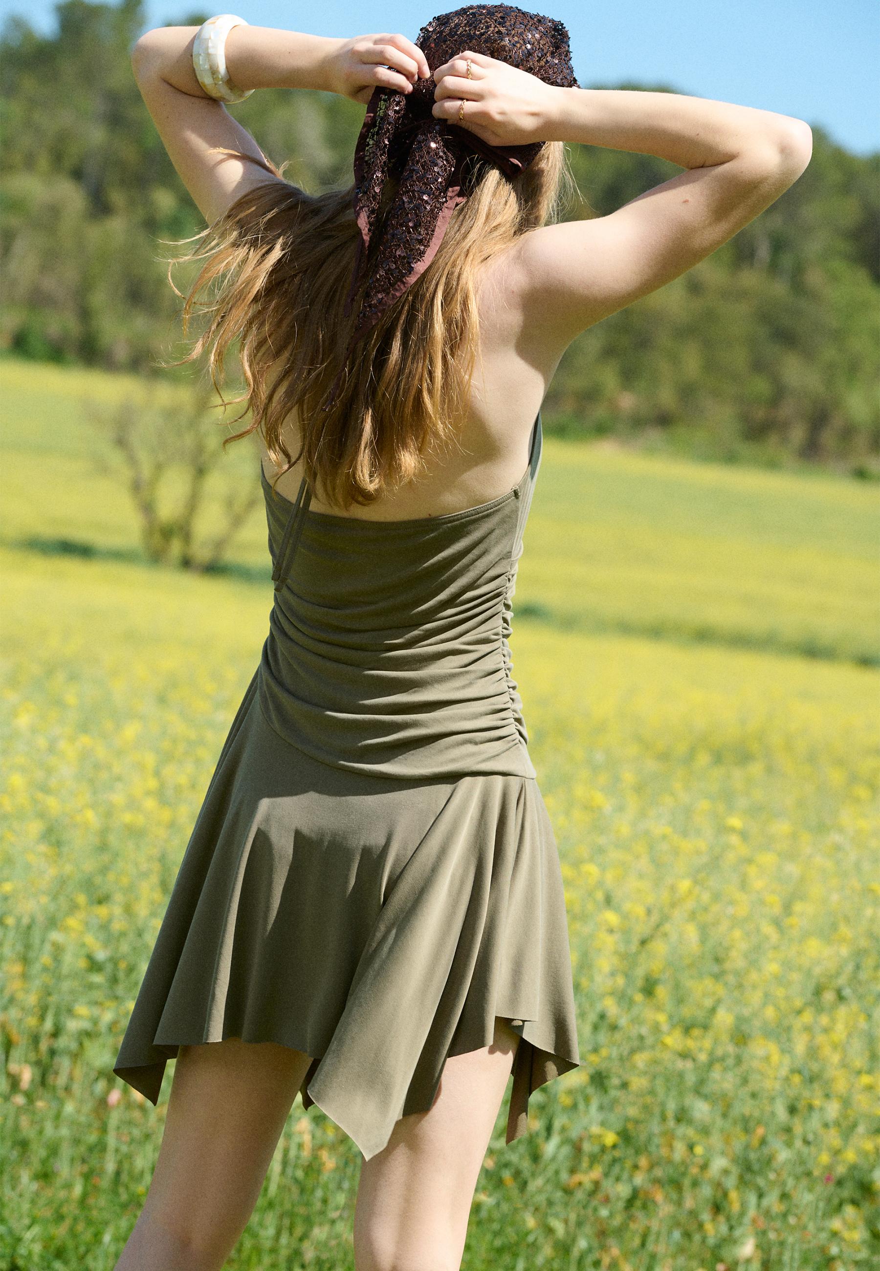 Short dress with pointed hem — Olive green