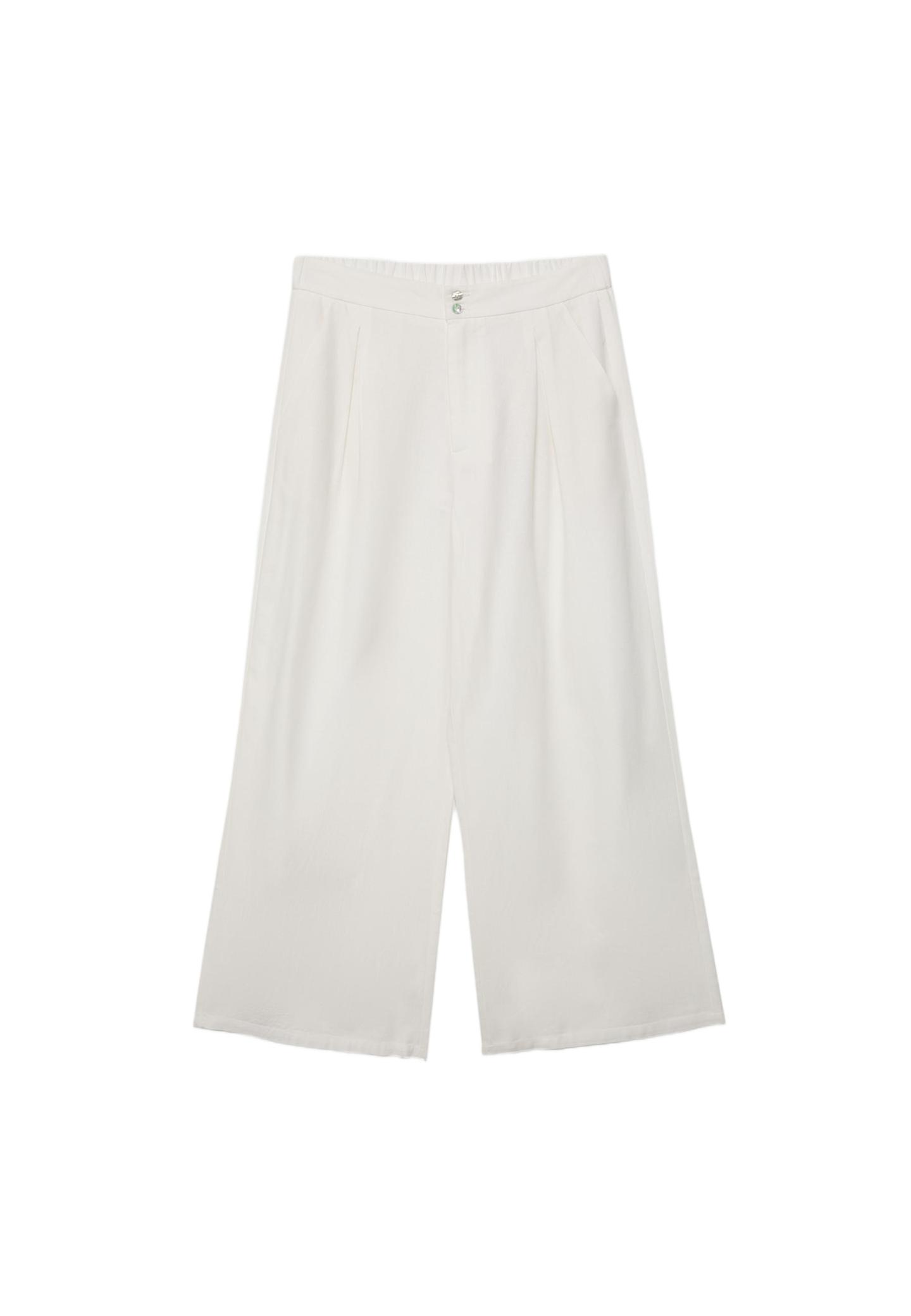 Keten görünümlü culotte pantolon - Görsel 10