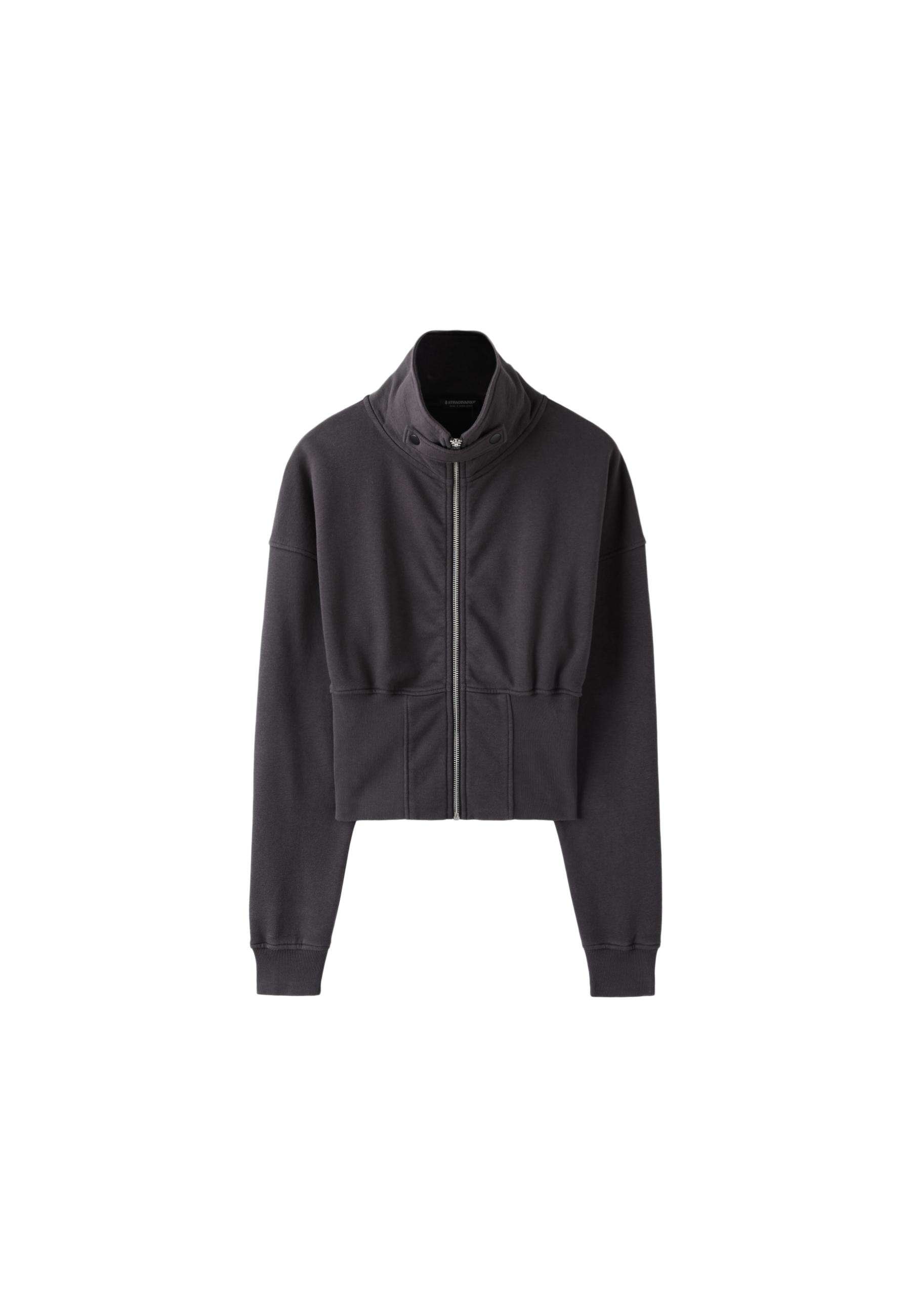 Cropped high neck sweatshirt — Dark grey