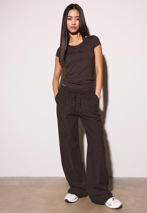 pantalon cordones con lino