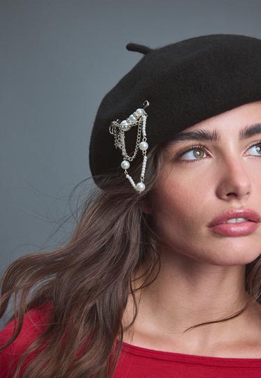 Faux pearl beret — Black 4