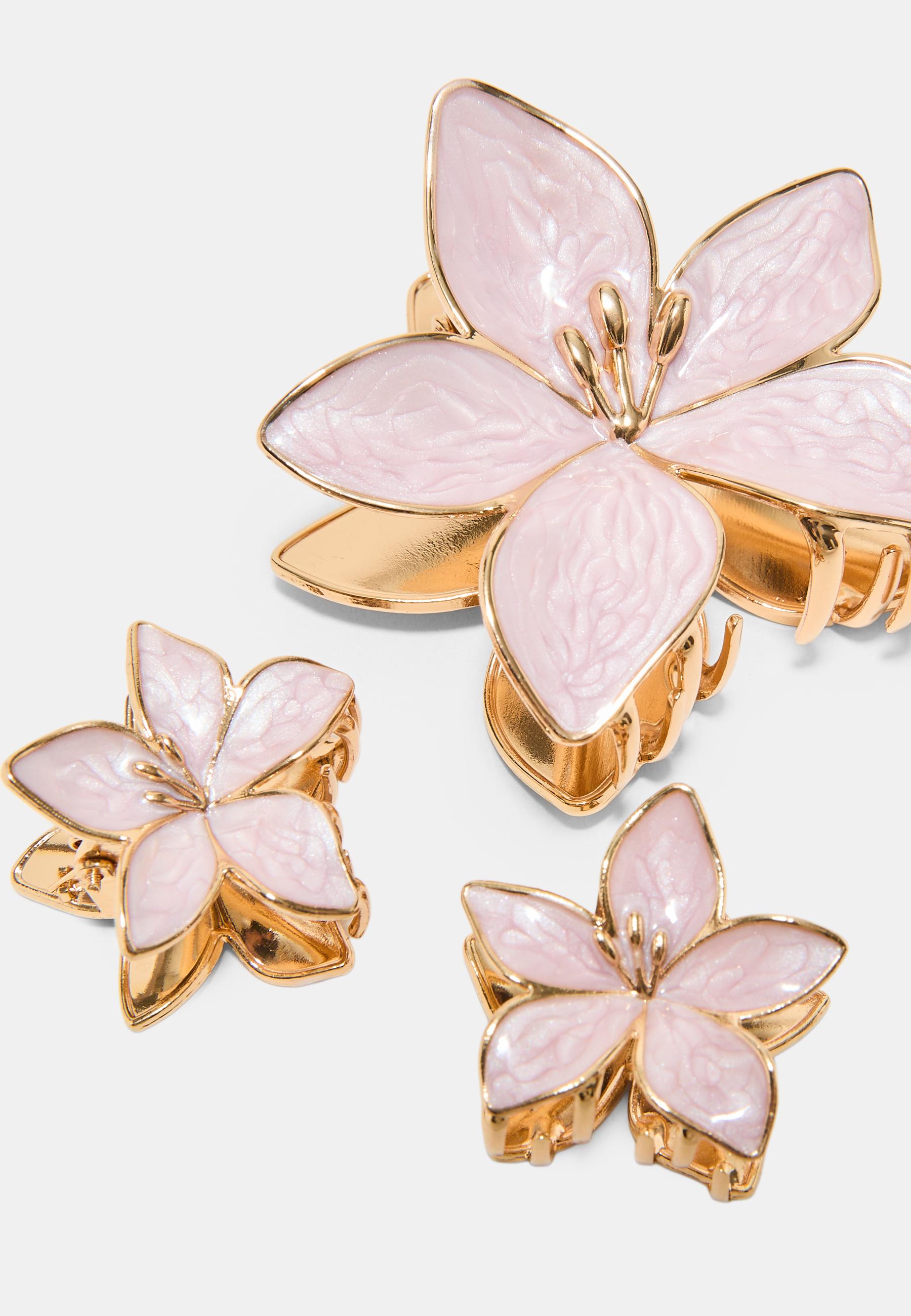 Set of 3 flower clips — Pastel pink