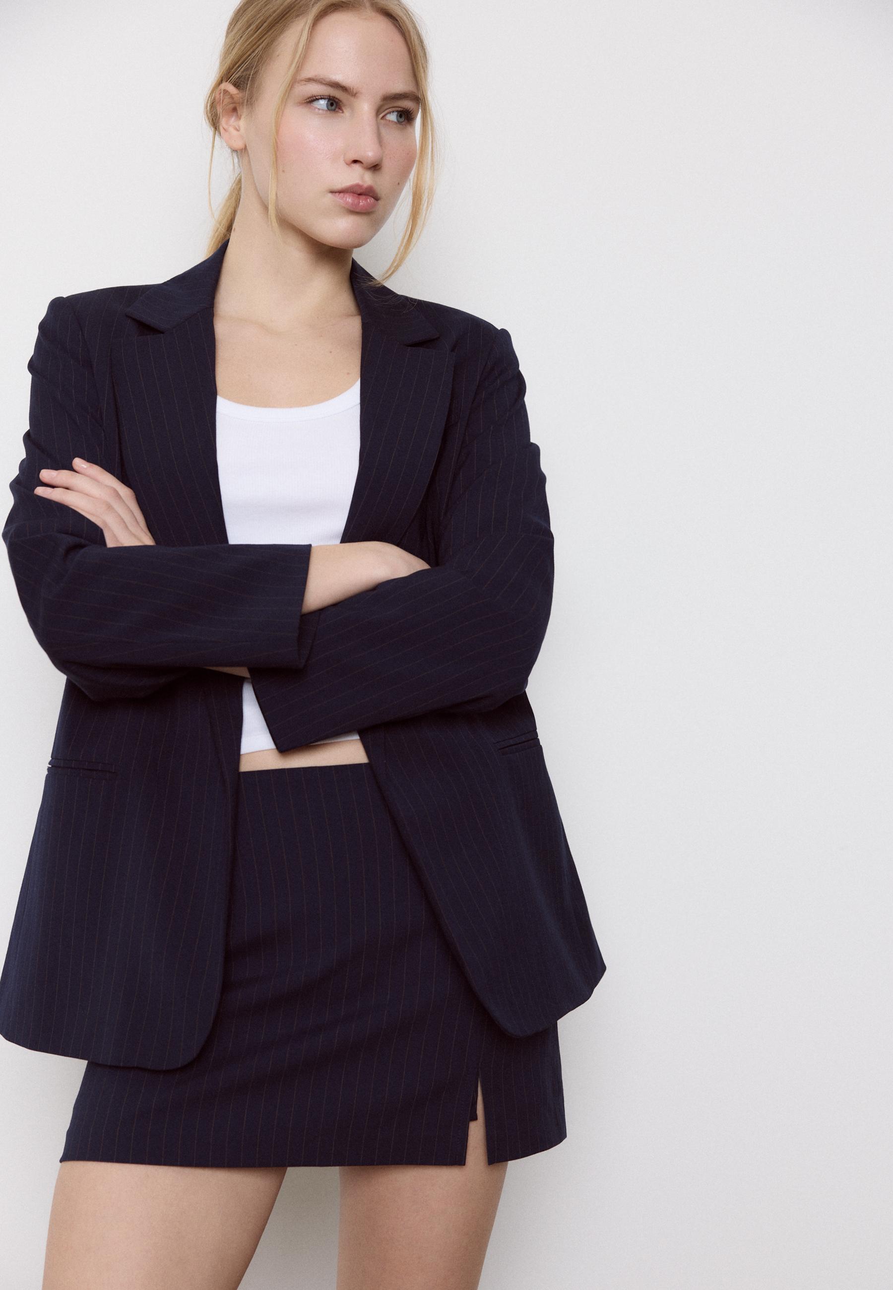 Striped open blazer — Navy blue