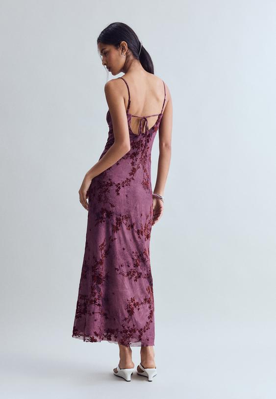 vestito midi a spalline floccato