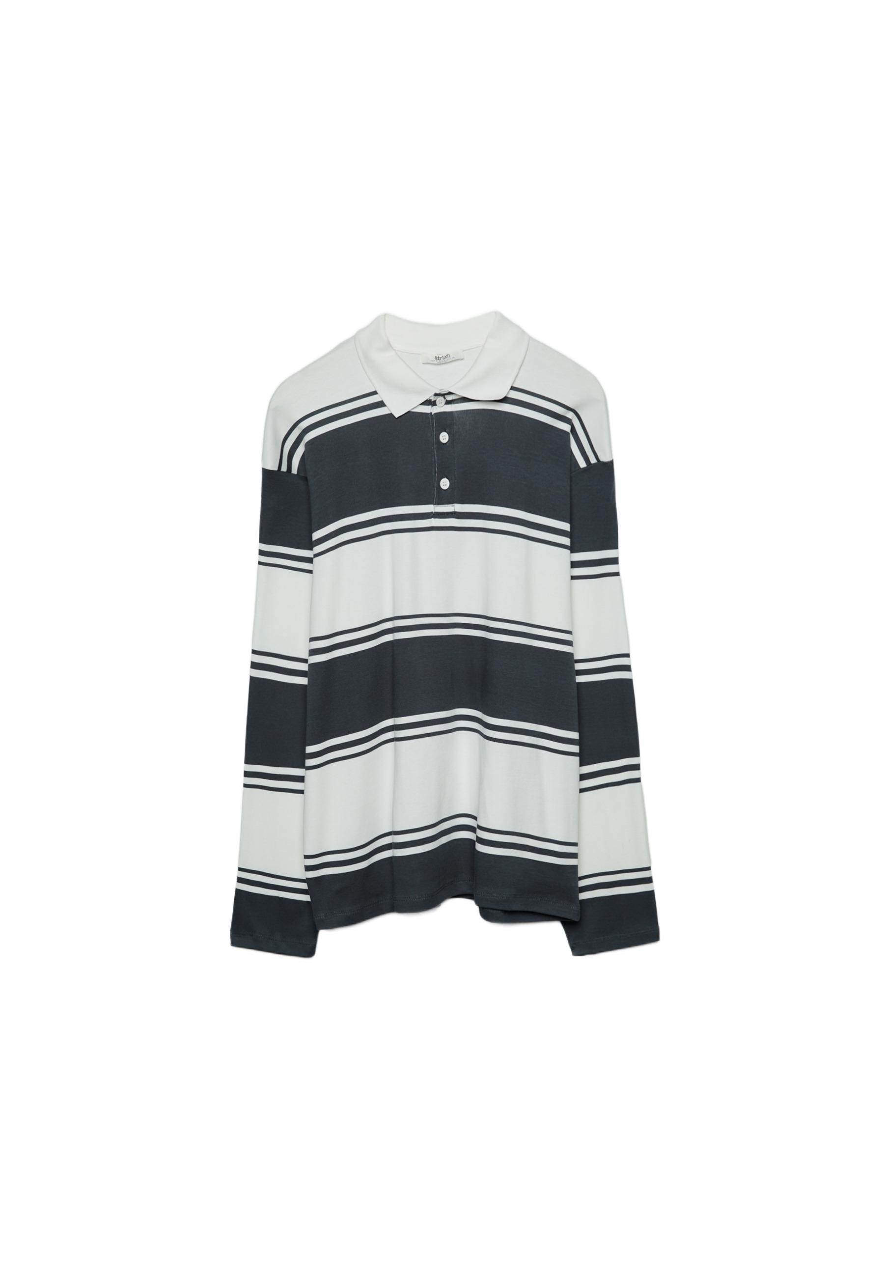 Oversize Striped Polo Shirt — Dark grey