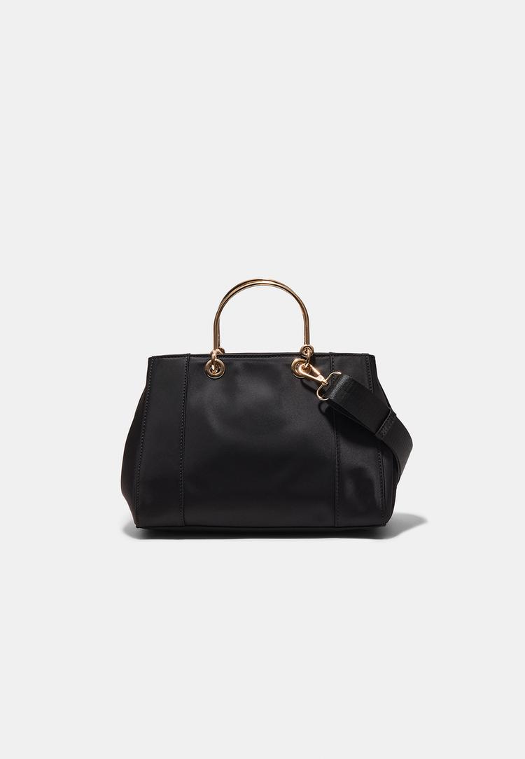 Stradivarius Τσάντα Tote Με Μεταλλική Λαβή Μαύρο Os
