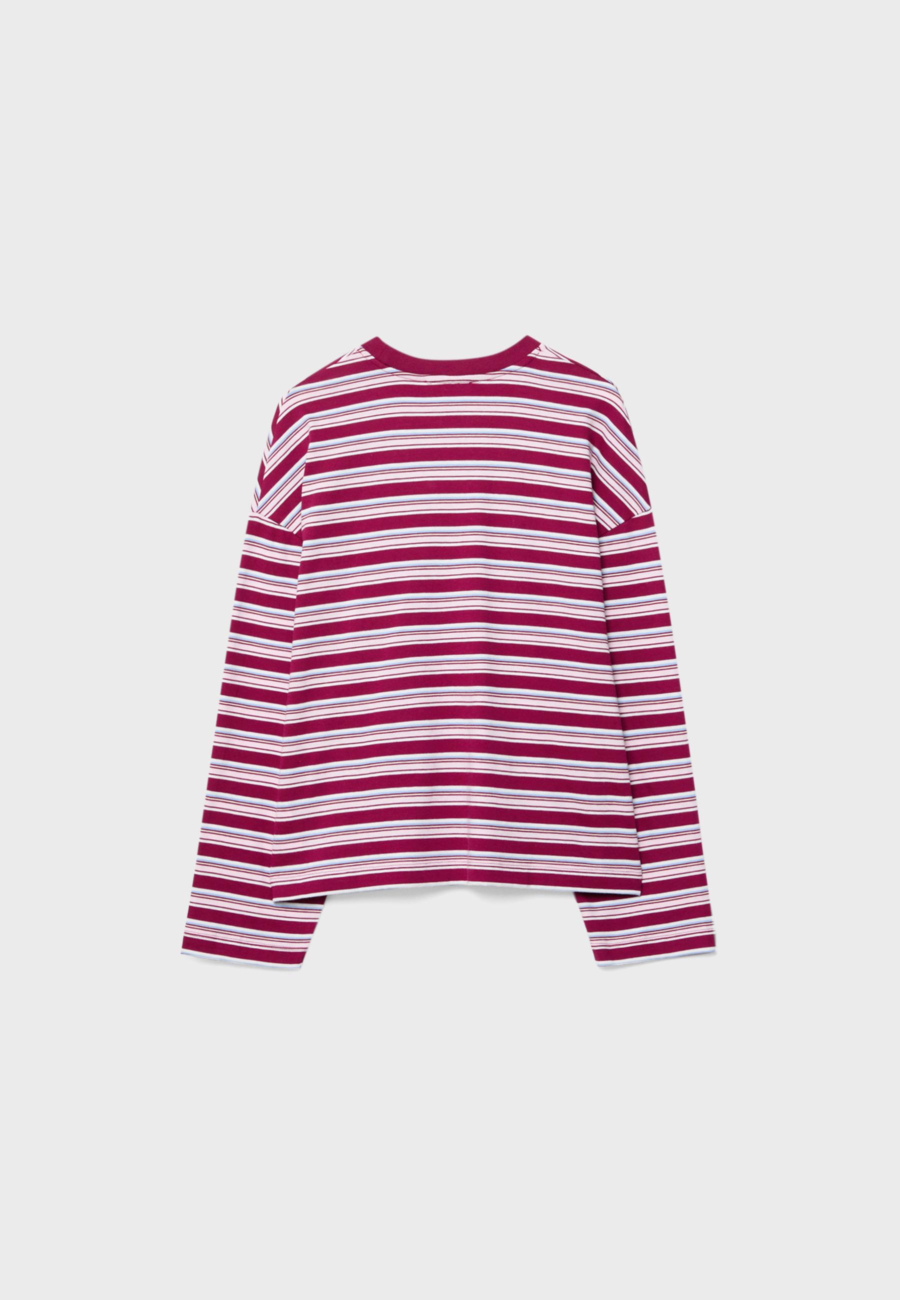 Oversize long sleeve striped T-shirt — Burgundy