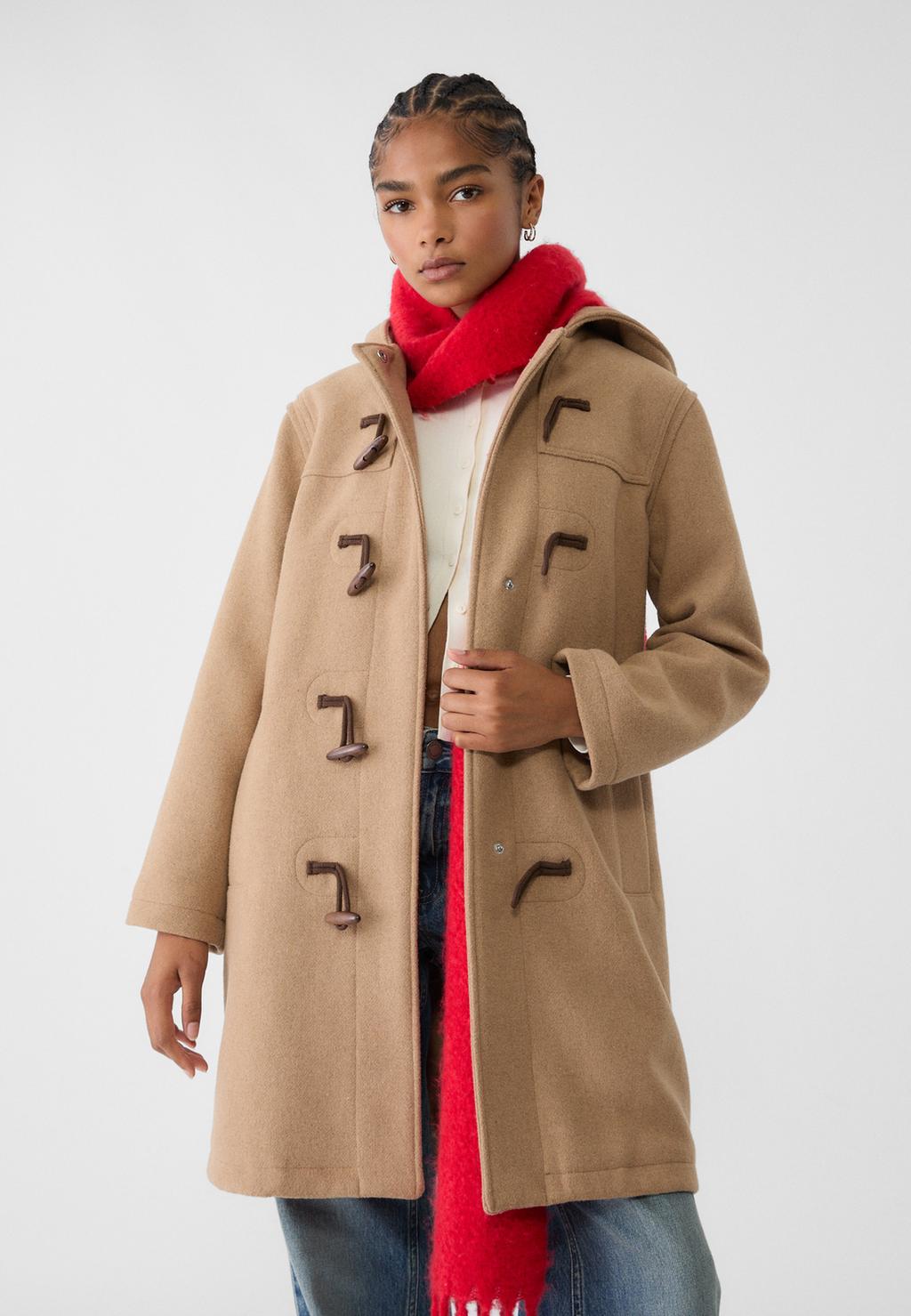 Felt texture midi duffle coat