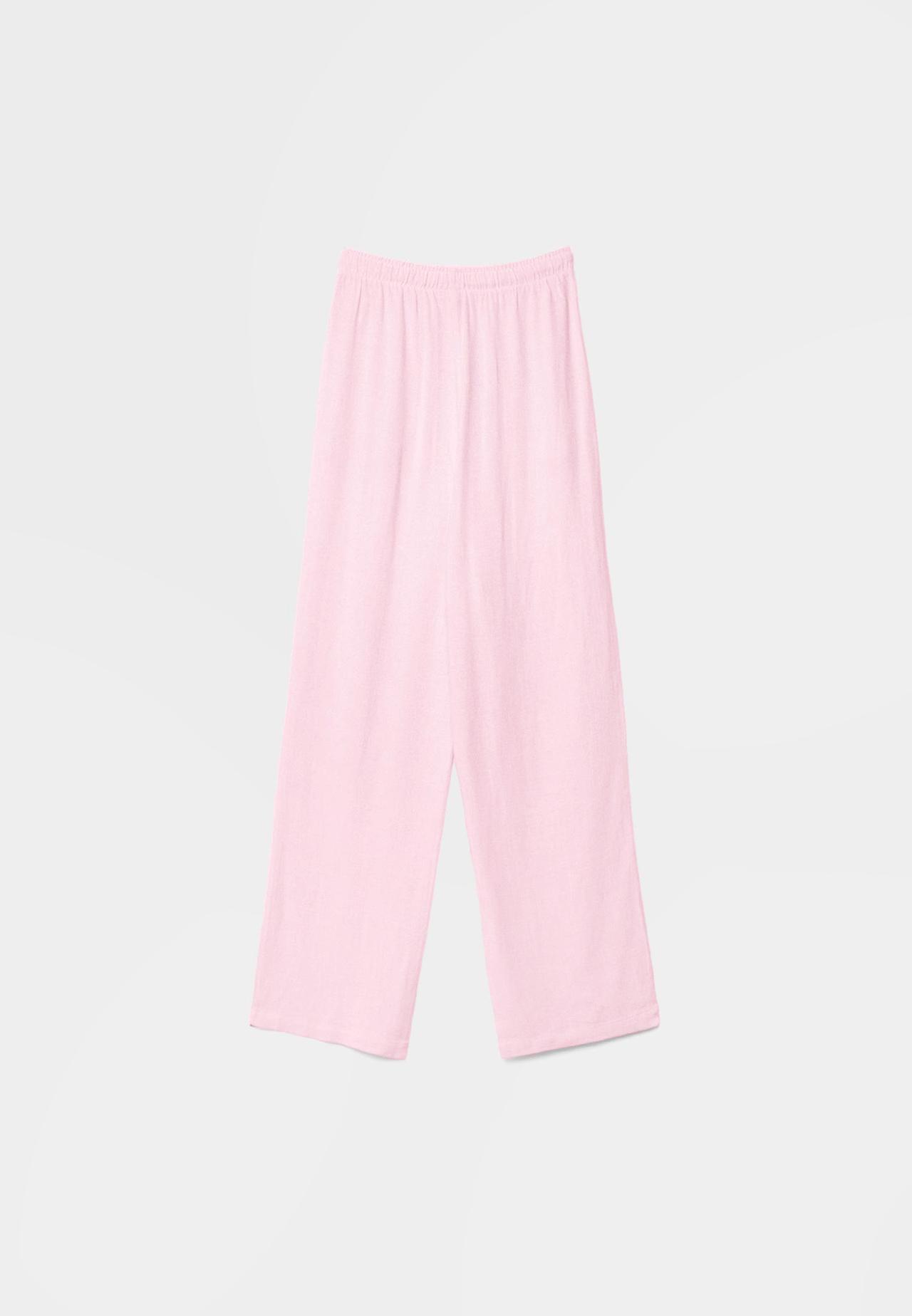 Flowing linen-effect trousers — Pastel pink