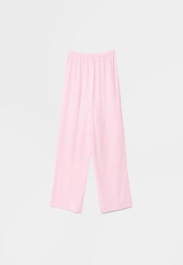 Flowing linen-effect trousers — Pastel pink 7