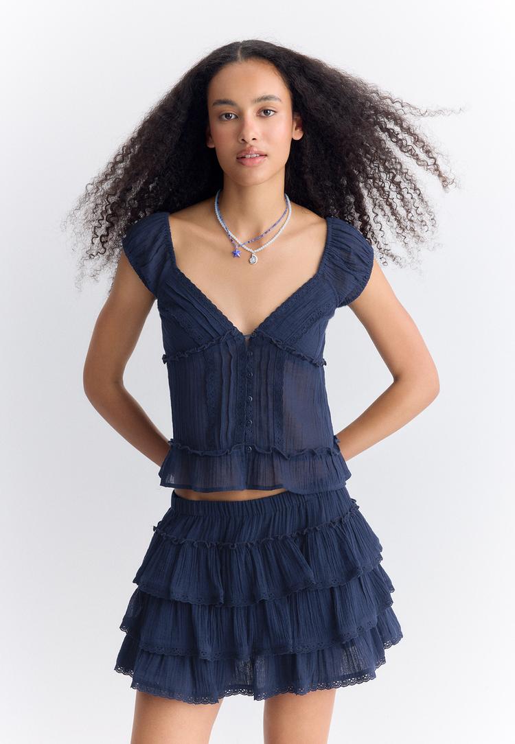 Stradivarius Φούστα-Σορτς Με Βολάν Navy Blue Xl
